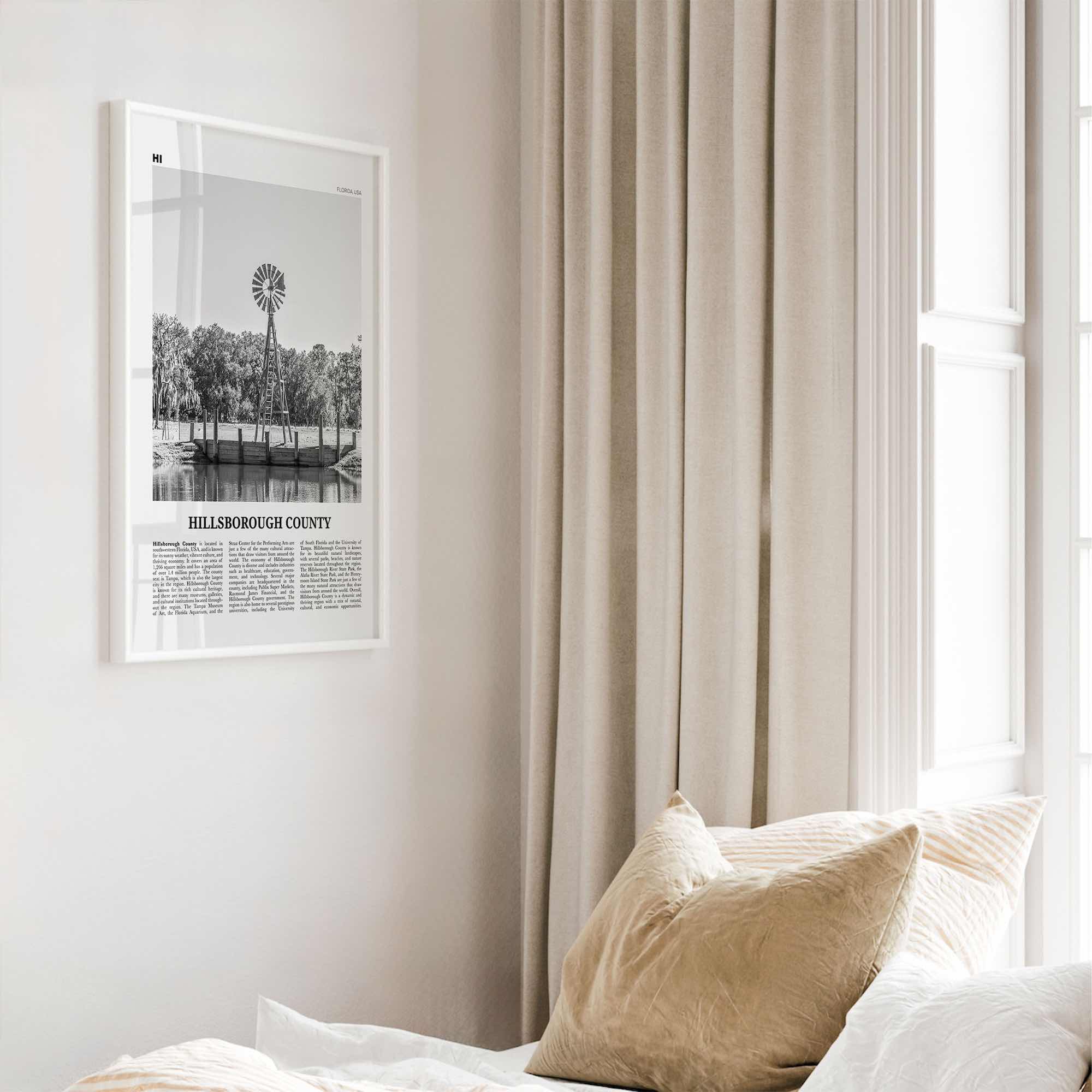 Hillsborough County Print Black and White, Hillsborough Wall Art, Hillsborough Poster, Hillsborough Photo, Wall Décor, Hillsborough Map