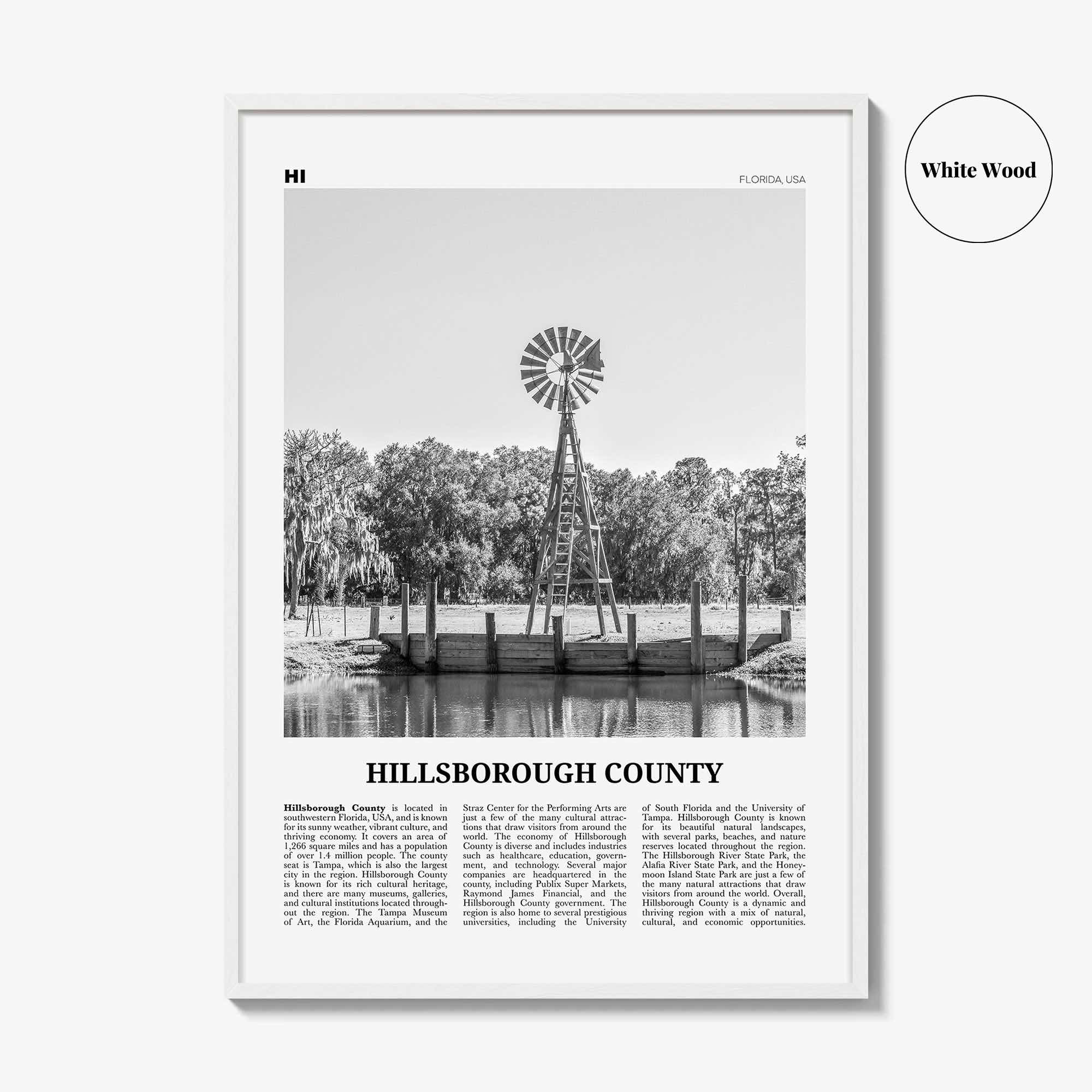Hillsborough County Print Black and White, Hillsborough Wall Art, Hillsborough Poster, Hillsborough Photo, Wall Décor, Hillsborough Map