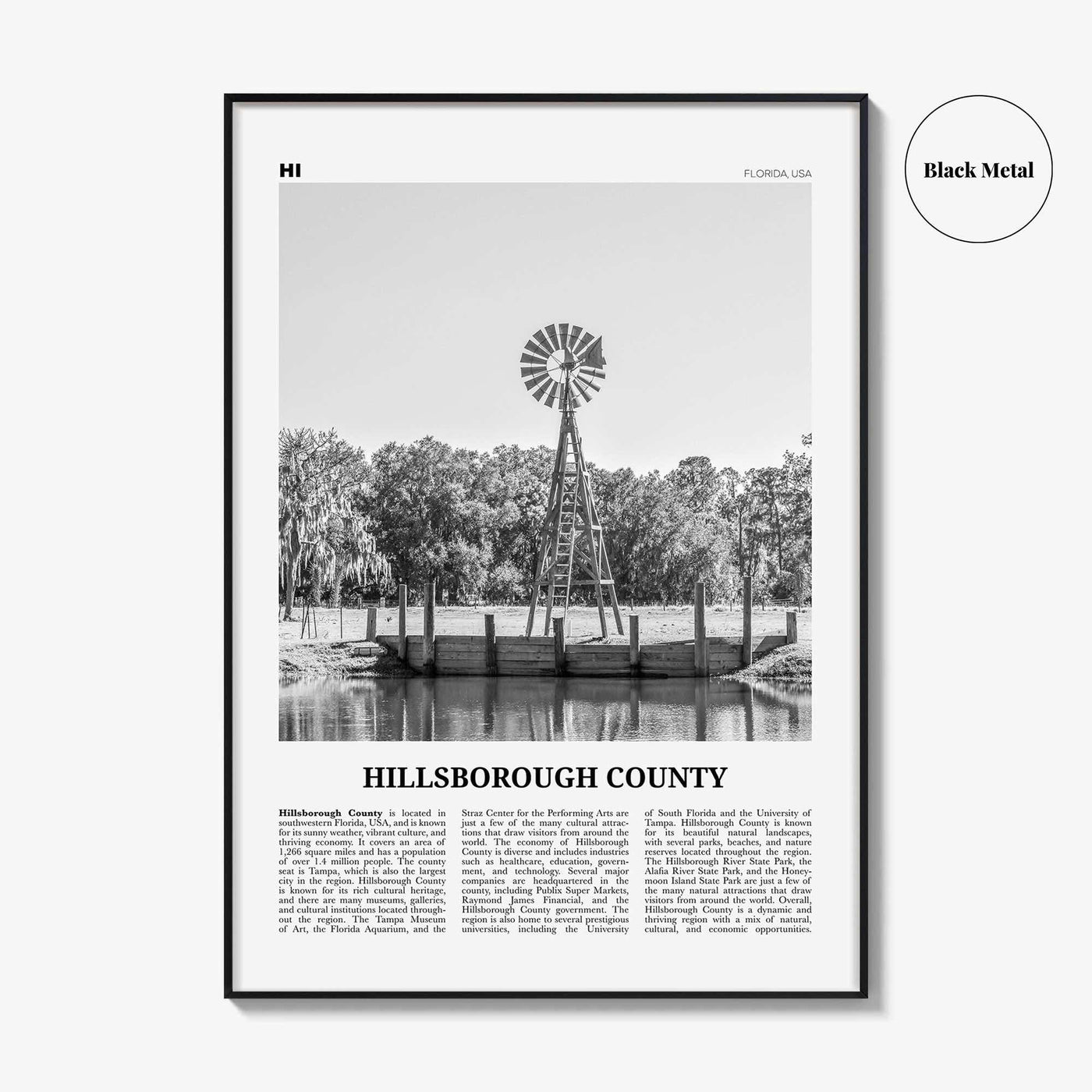 Hillsborough County Print Black and White, Hillsborough Wall Art, Hillsborough Poster, Hillsborough Photo, Wall Décor, Hillsborough Map