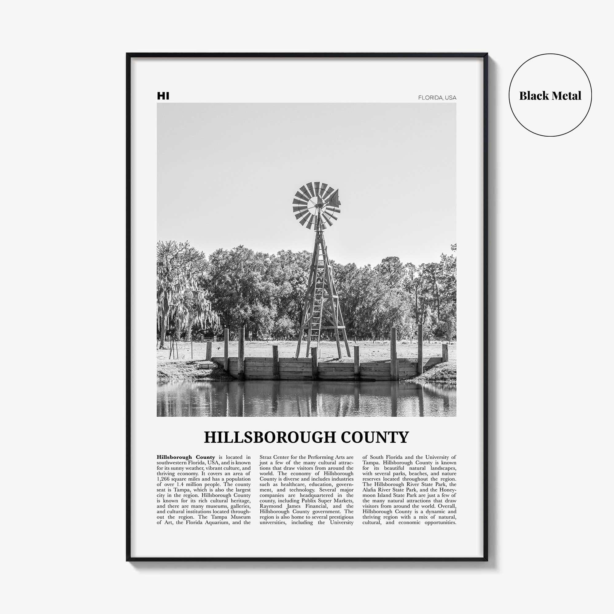 Hillsborough County Print Black and White, Hillsborough Wall Art, Hillsborough Poster, Hillsborough Photo, Wall Décor, Hillsborough Map