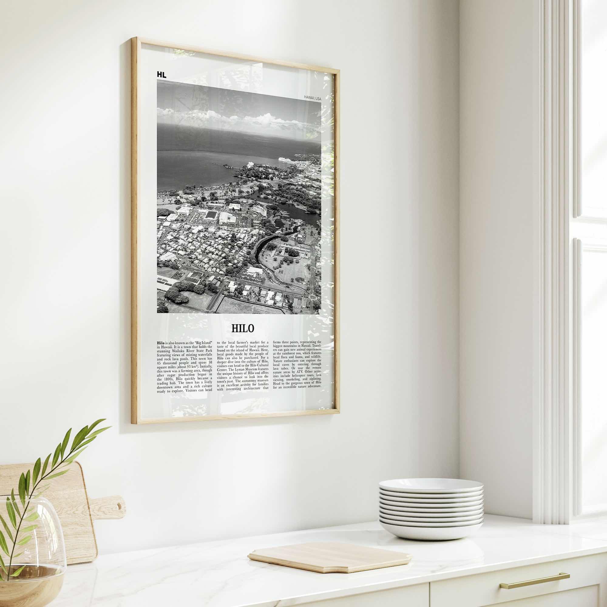 Hilo Print Black and White, Hilo Wall Art, Hilo Poster, Hilo Photo, Hilo Wall Décor, Hilo Map, Hawaii, USA