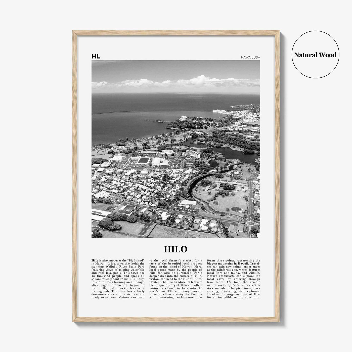 Hilo Print Black and White, Hilo Wall Art, Hilo Poster, Hilo Photo, Hilo Wall Décor, Hilo Map, Hawaii, USA