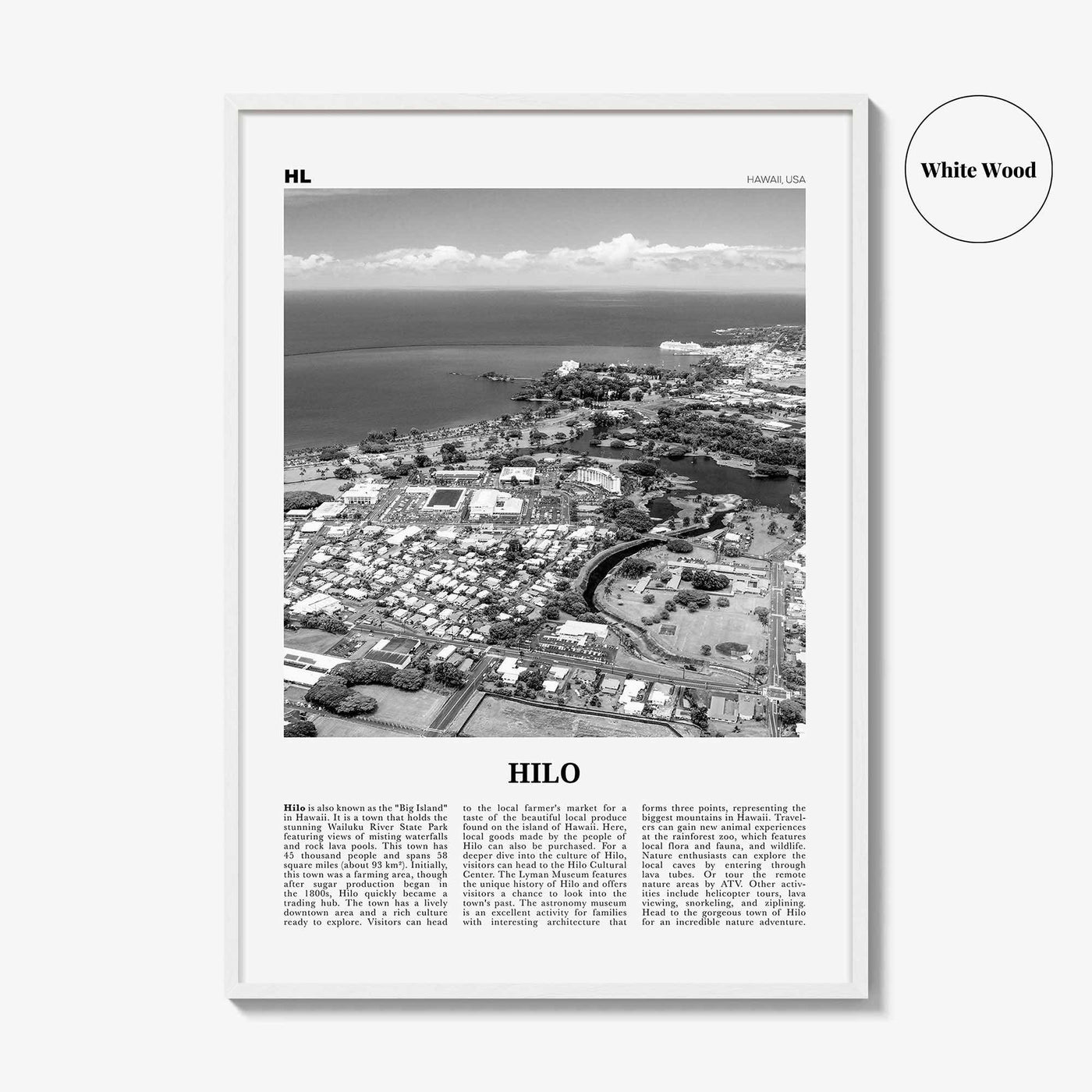 Hilo Print Black and White, Hilo Wall Art, Hilo Poster, Hilo Photo, Hilo Wall Décor, Hilo Map, Hawaii, USA