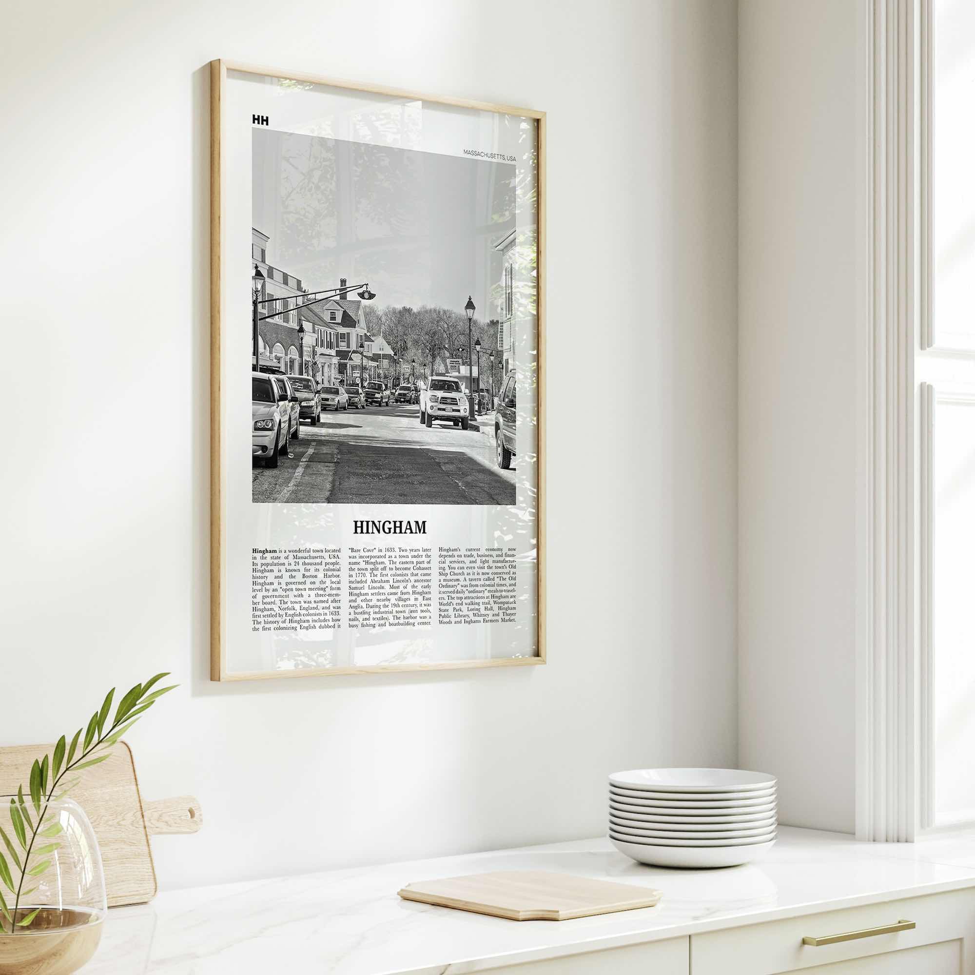 Hingham Print Black and White, Hingham Wall Art, Hingham Poster, Hingham Photo, Hingham Map, Hingham Wall Decor, Massachusetts, USA