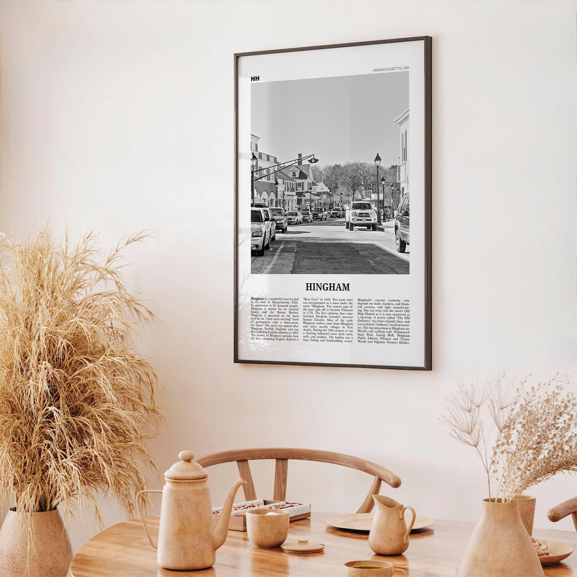 Hingham Print Black and White, Hingham Wall Art, Hingham Poster, Hingham Photo, Hingham Map, Hingham Wall Decor, Massachusetts, USA