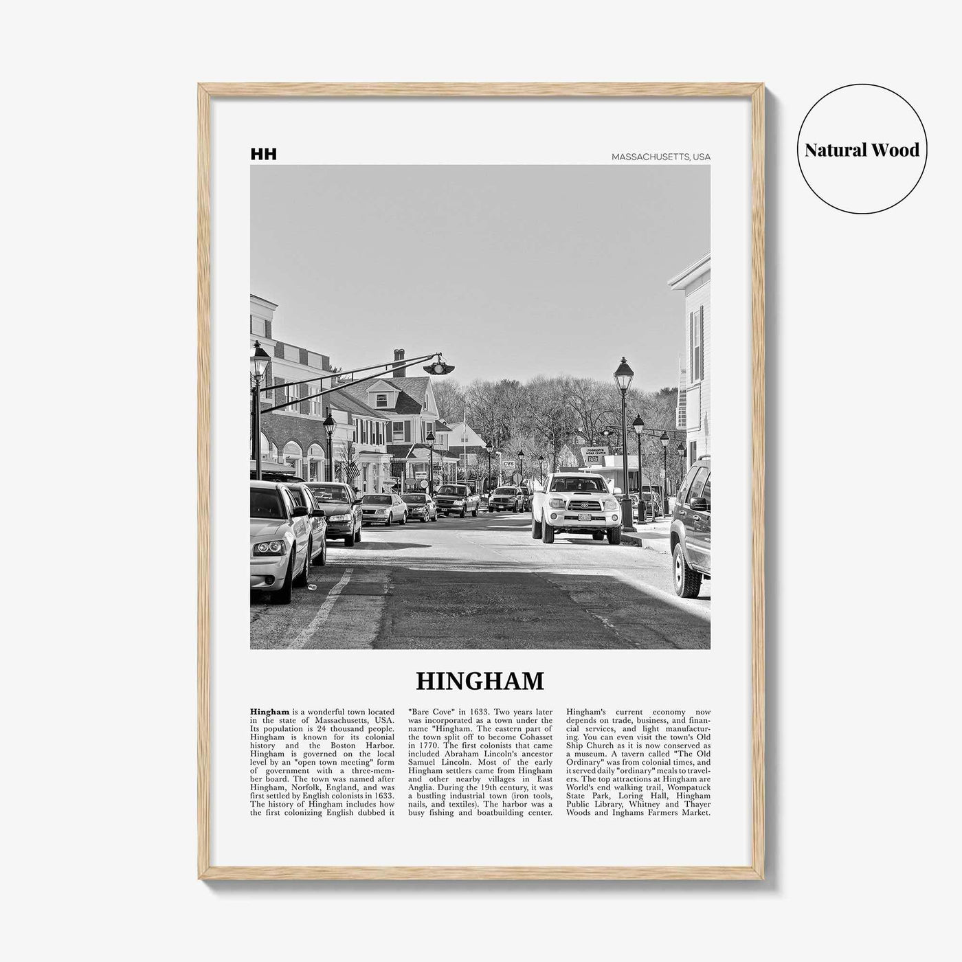 Hingham Print Black and White, Hingham Wall Art, Hingham Poster, Hingham Photo, Hingham Map, Hingham Wall Decor, Massachusetts, USA