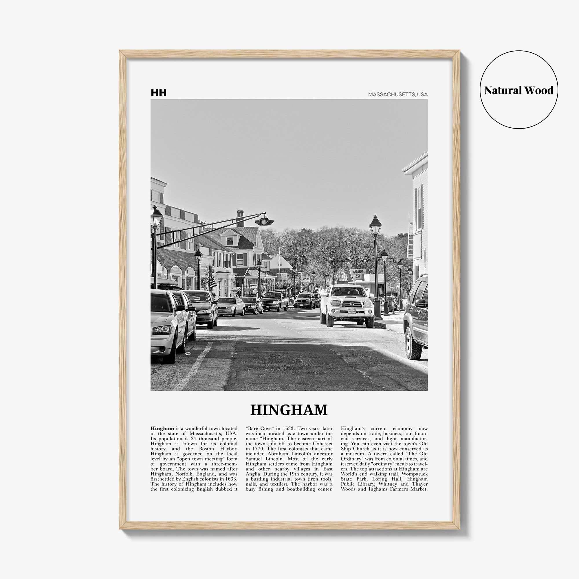 Hingham Print Black and White, Hingham Wall Art, Hingham Poster, Hingham Photo, Hingham Map, Hingham Wall Decor, Massachusetts, USA