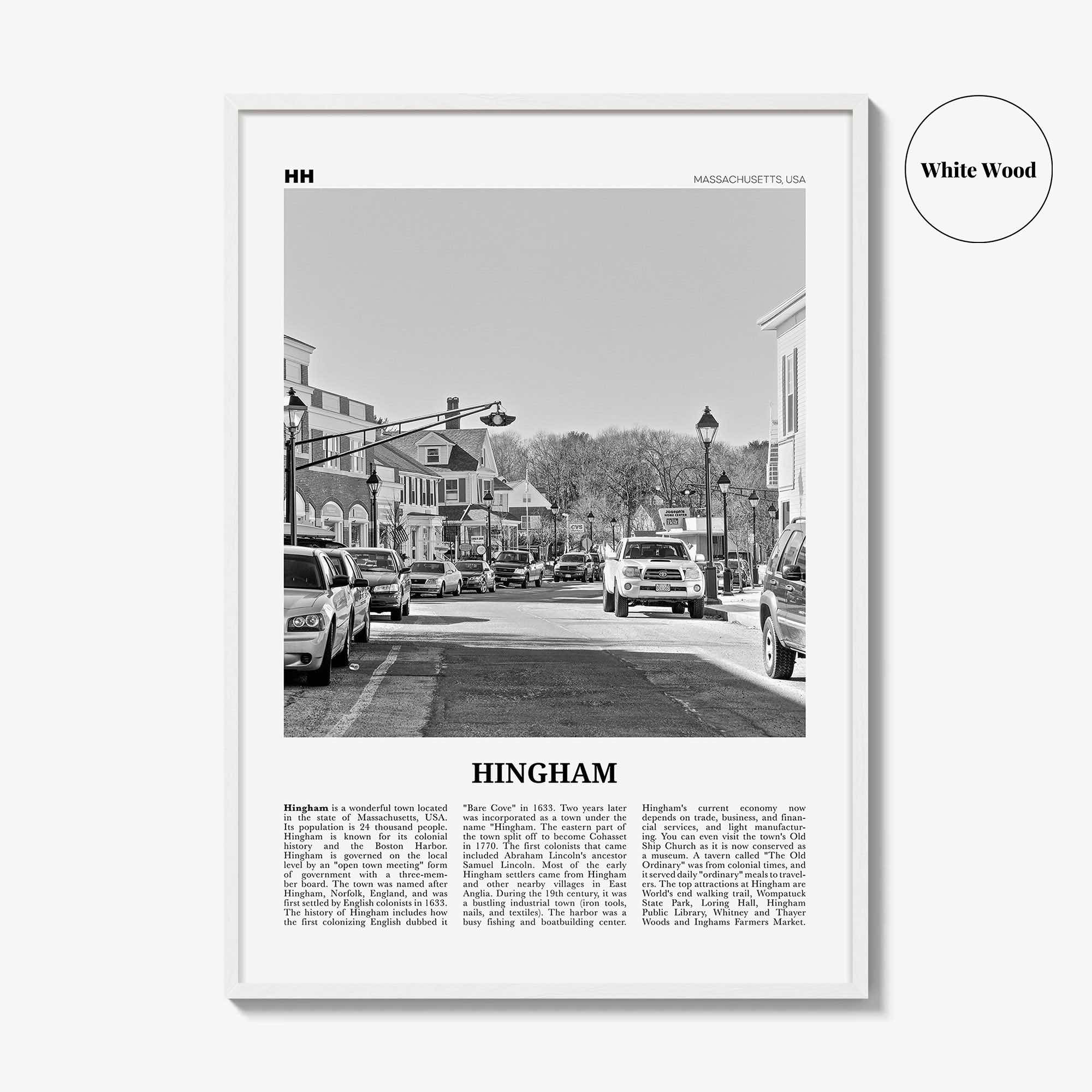 Hingham Print Black and White, Hingham Wall Art, Hingham Poster, Hingham Photo, Hingham Map, Hingham Wall Decor, Massachusetts, USA