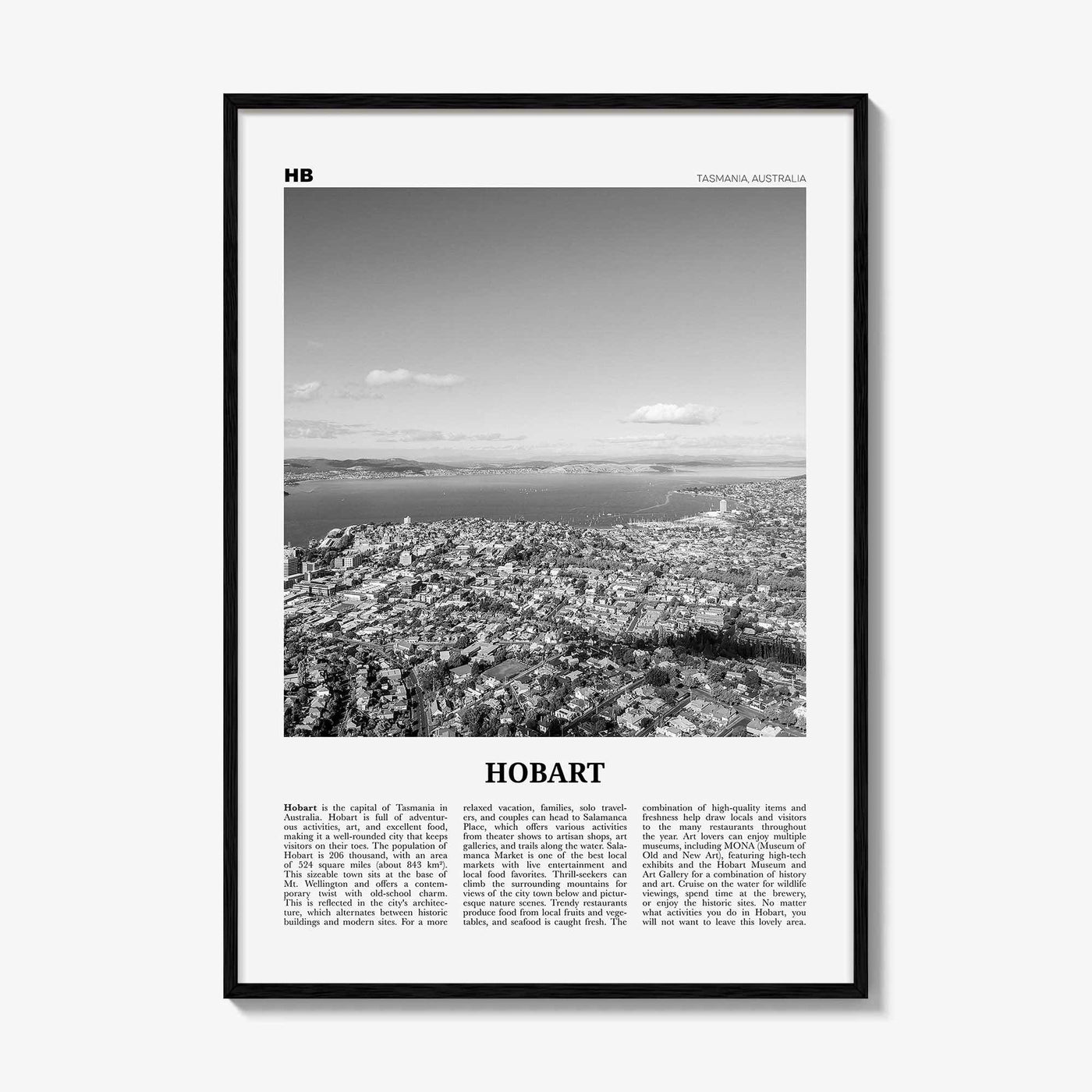 Hobart Print Black and White, Hobart Wall Art, Hobart Poster, Hobart Photo, Hobart Wall Décor, Hobart Map, Tasmania, Australia