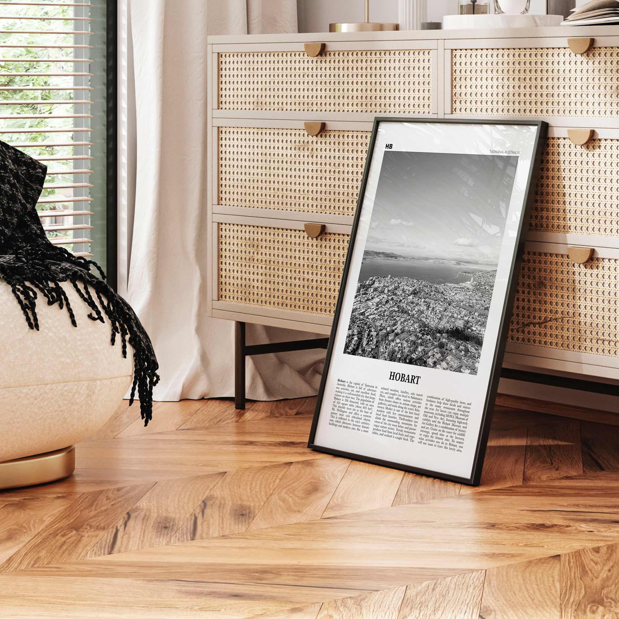 Hobart Print Black and White, Hobart Wall Art, Hobart Poster, Hobart Photo, Hobart Wall Décor, Hobart Map, Tasmania, Australia