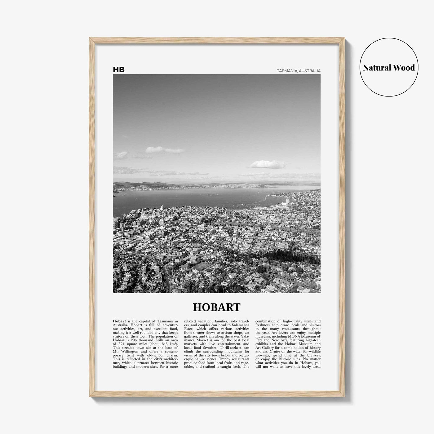 Hobart Print Black and White, Hobart Wall Art, Hobart Poster, Hobart Photo, Hobart Wall Décor, Hobart Map, Tasmania, Australia