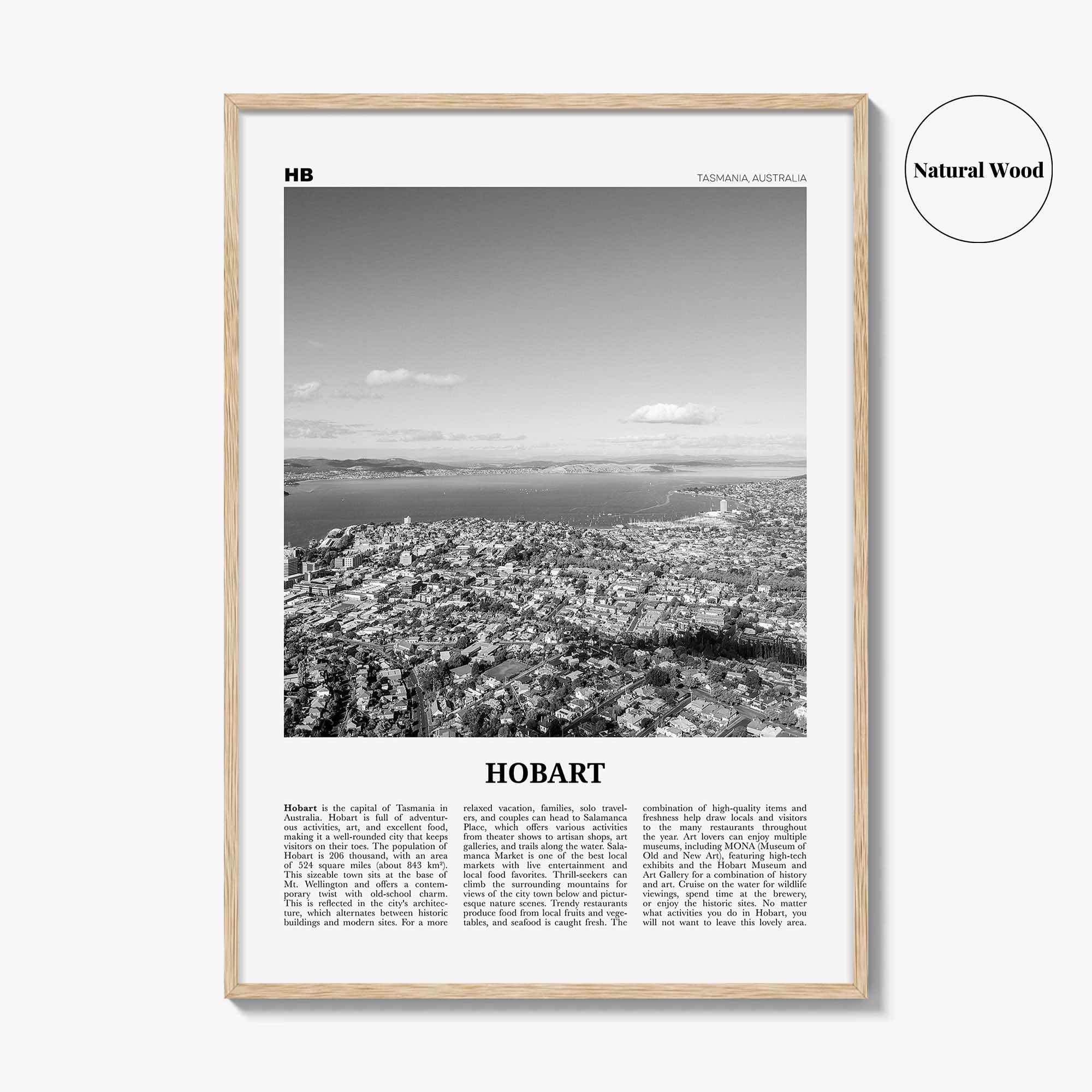 Hobart Print Black and White, Hobart Wall Art, Hobart Poster, Hobart Photo, Hobart Wall Décor, Hobart Map, Tasmania, Australia