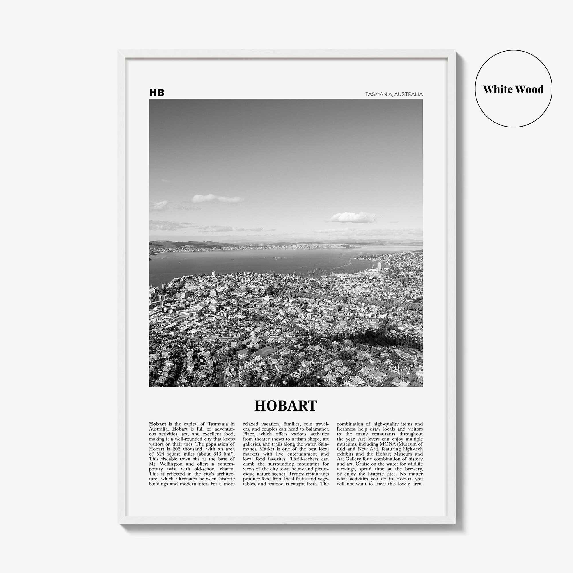 Hobart Print Black and White, Hobart Wall Art, Hobart Poster, Hobart Photo, Hobart Wall Décor, Hobart Map, Tasmania, Australia