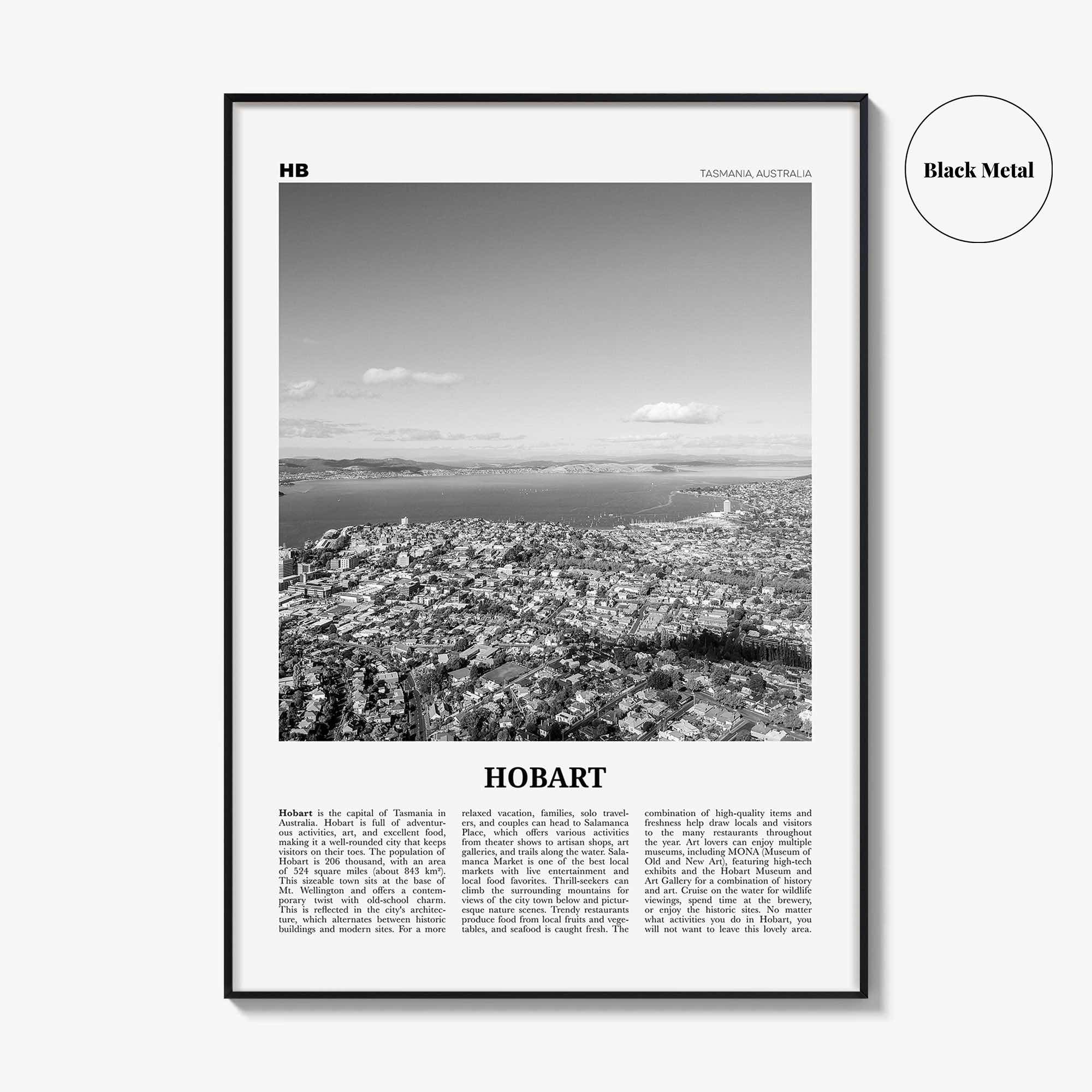 Hobart Print Black and White, Hobart Wall Art, Hobart Poster, Hobart Photo, Hobart Wall Décor, Hobart Map, Tasmania, Australia