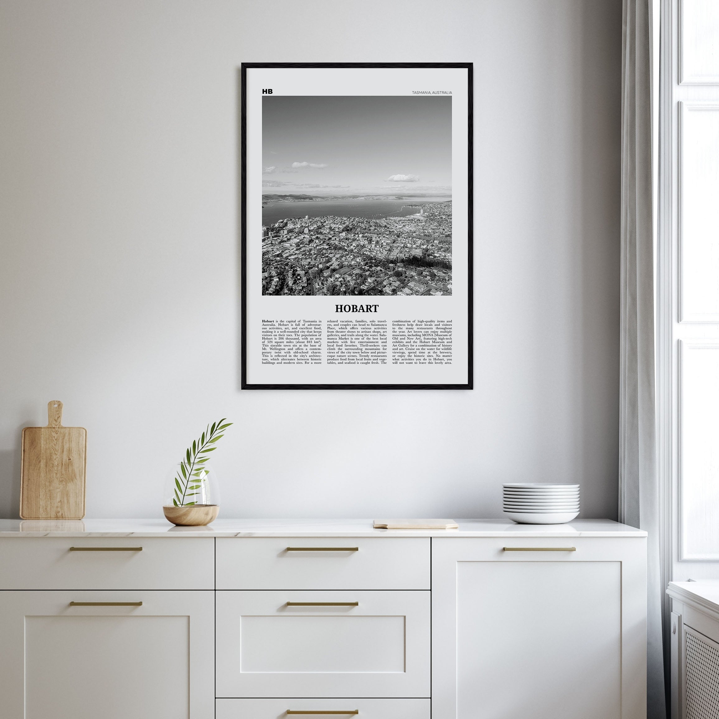 Hobart Travel B&W Poster