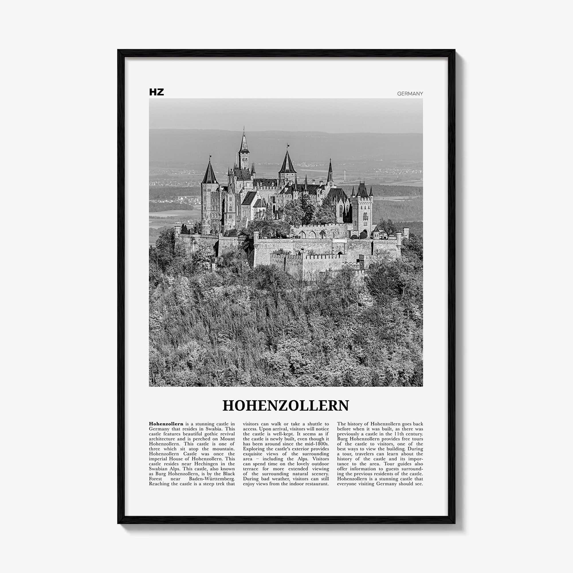 Hohenzollern Print Black and White, Hohenzollern Wall Art Hohenzollern Poster Hohenzollern Photo Hohenzollern Décor Hohenzollern Map Germany