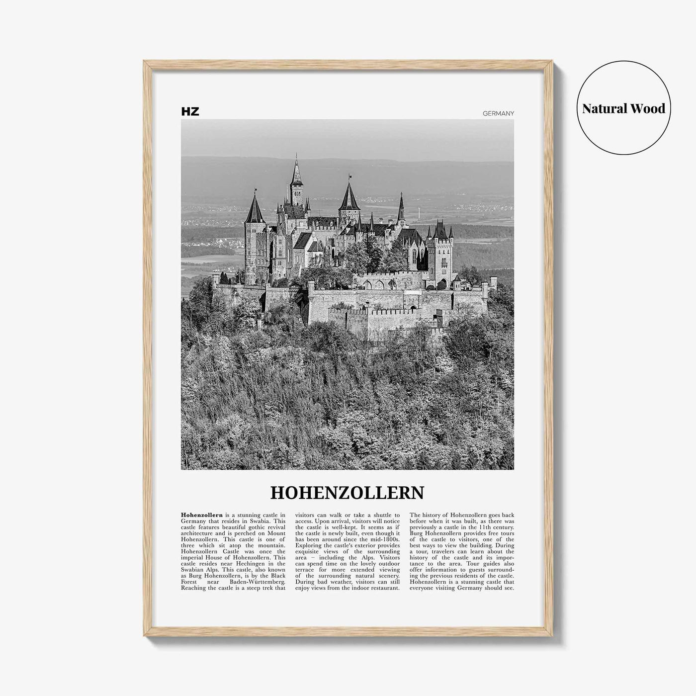 Hohenzollern Print Black and White, Hohenzollern Wall Art Hohenzollern Poster Hohenzollern Photo Hohenzollern Décor Hohenzollern Map Germany