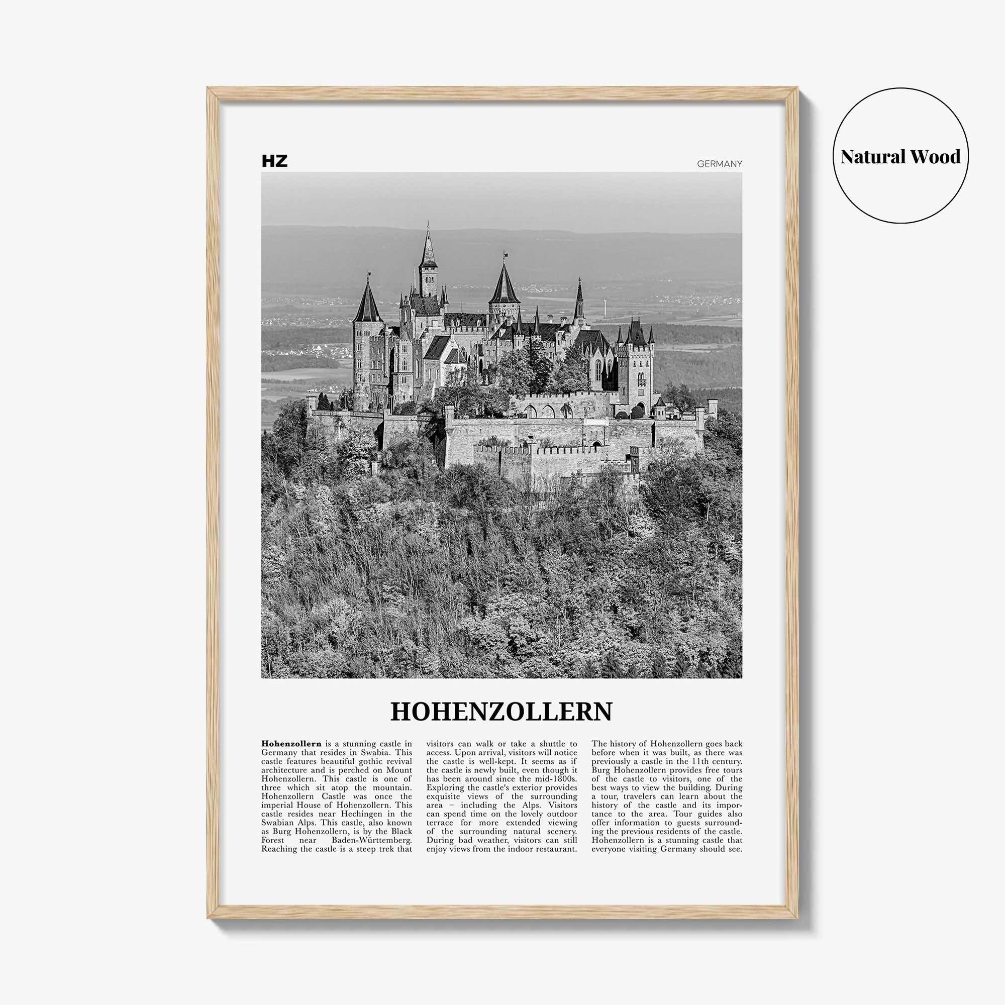 Hohenzollern Print Black and White, Hohenzollern Wall Art Hohenzollern Poster Hohenzollern Photo Hohenzollern Décor Hohenzollern Map Germany