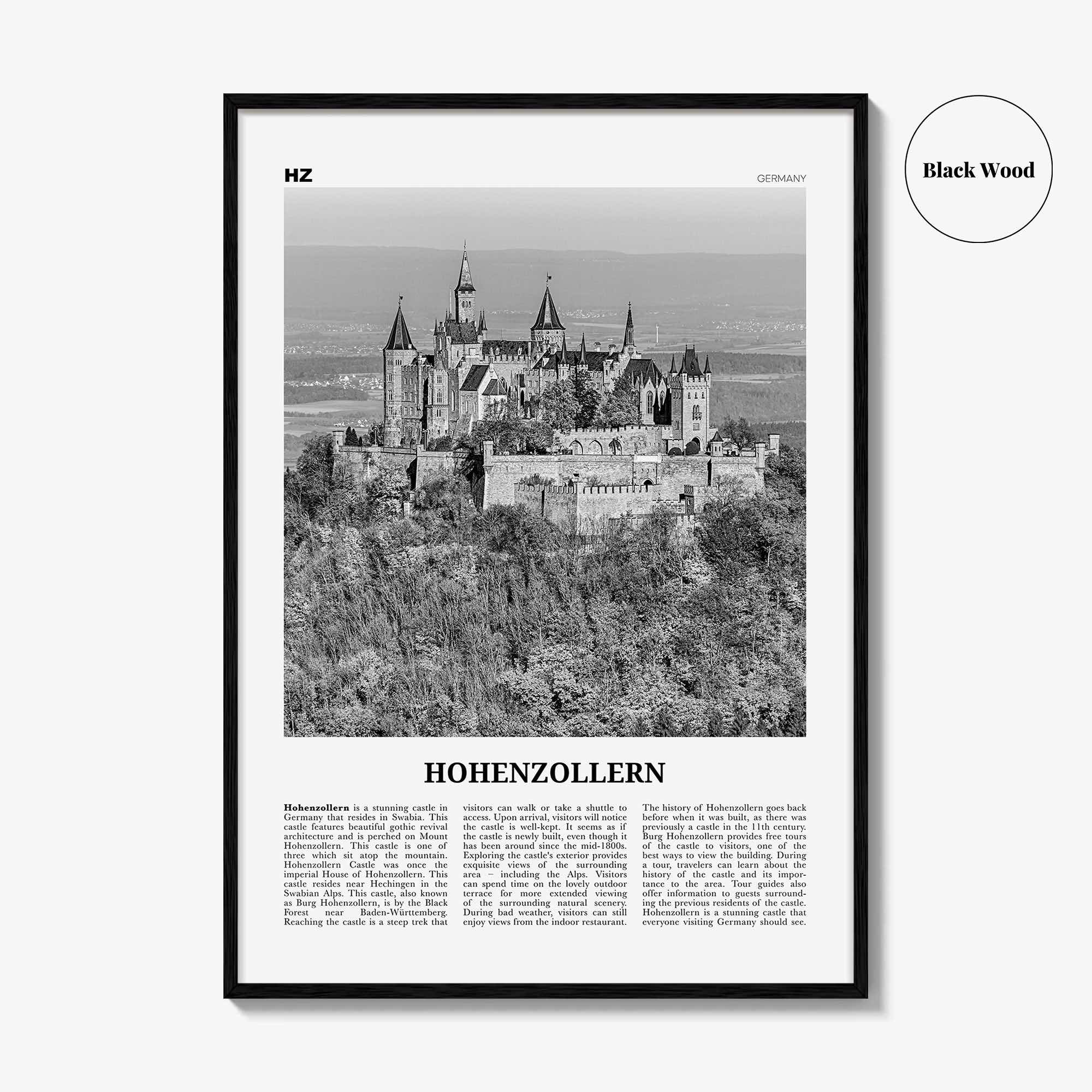 Hohenzollern Print Black and White, Hohenzollern Wall Art Hohenzollern Poster Hohenzollern Photo Hohenzollern Décor Hohenzollern Map Germany