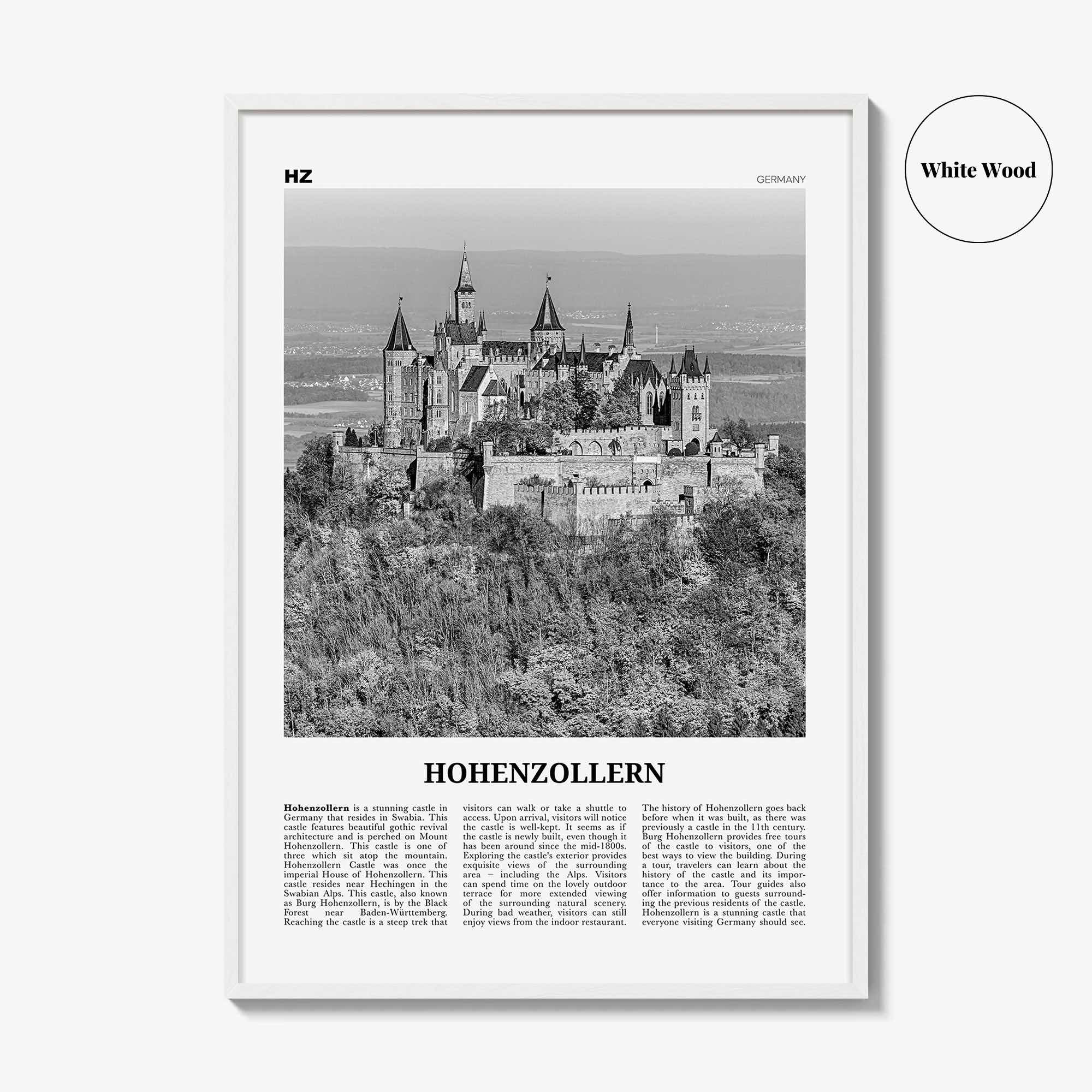 Hohenzollern Print Black and White, Hohenzollern Wall Art Hohenzollern Poster Hohenzollern Photo Hohenzollern Décor Hohenzollern Map Germany