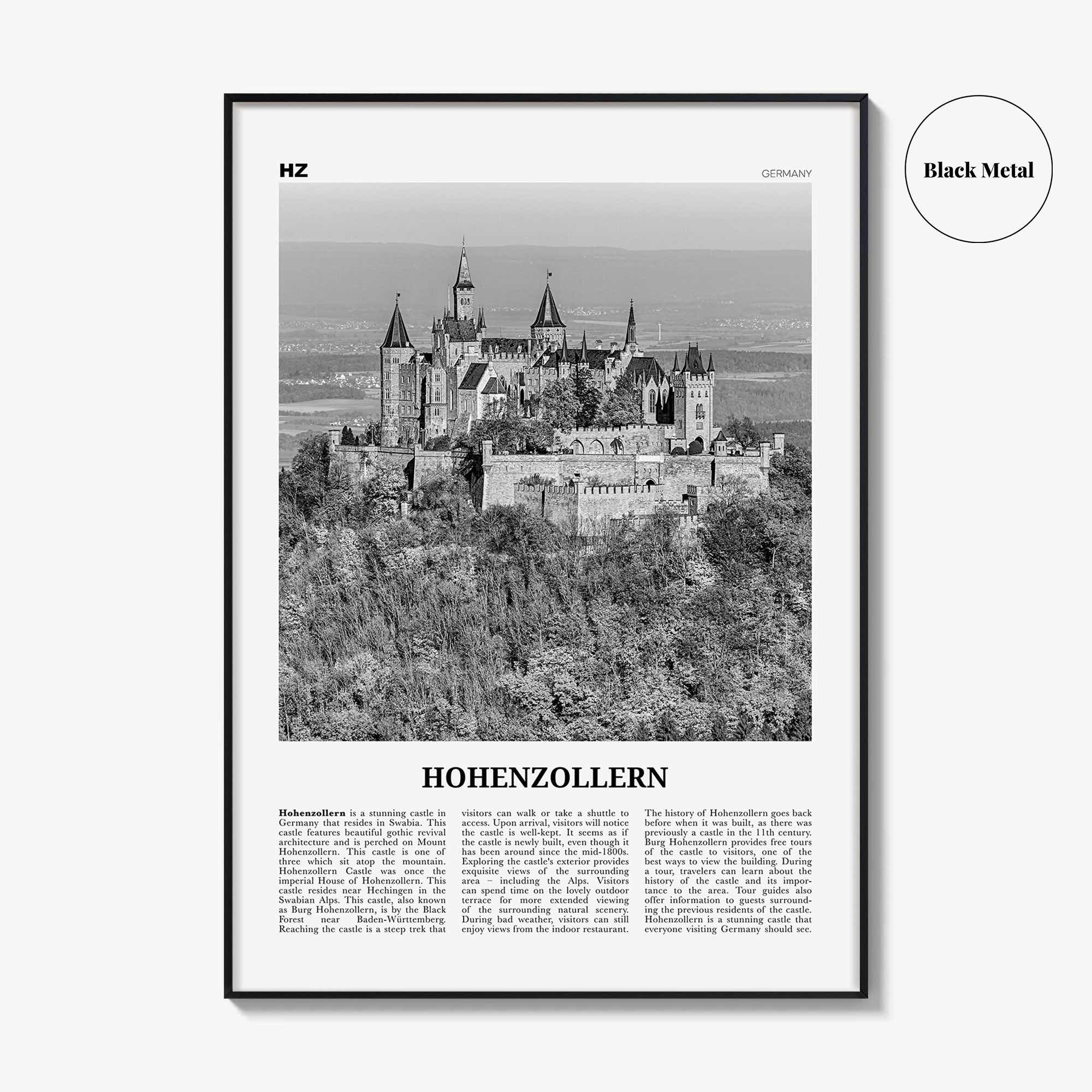 Hohenzollern Print Black and White, Hohenzollern Wall Art Hohenzollern Poster Hohenzollern Photo Hohenzollern Décor Hohenzollern Map Germany