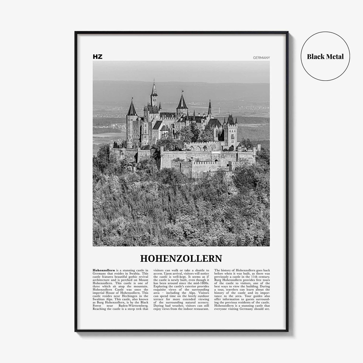 Hohenzollern Print Black and White, Hohenzollern Wall Art Hohenzollern Poster Hohenzollern Photo Hohenzollern Décor Hohenzollern Map Germany