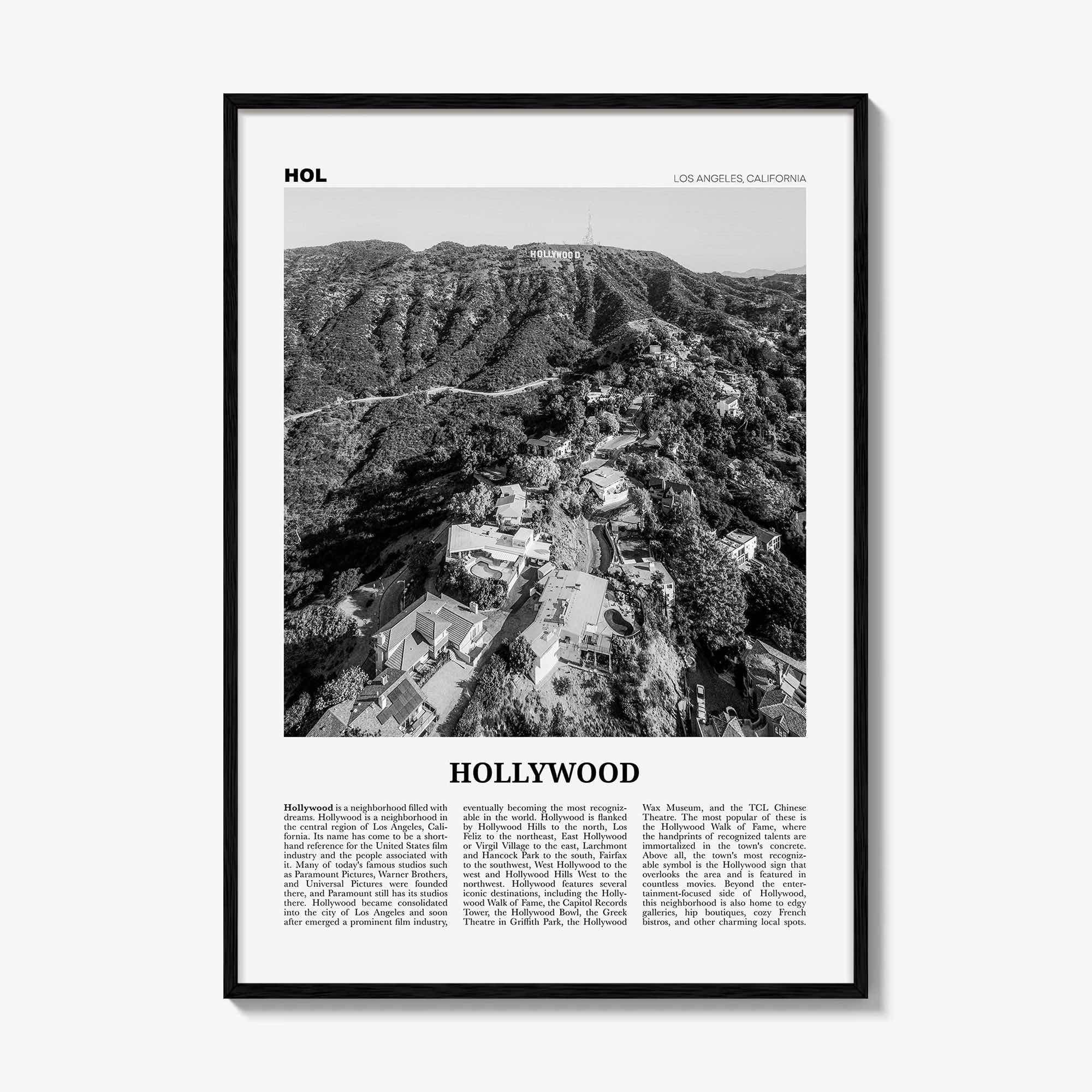 Hollywood Print Black and White, Hollywood Wall Art, Hollywood Poster, Hollywood, Los Angeles, California, USA, United States, North America