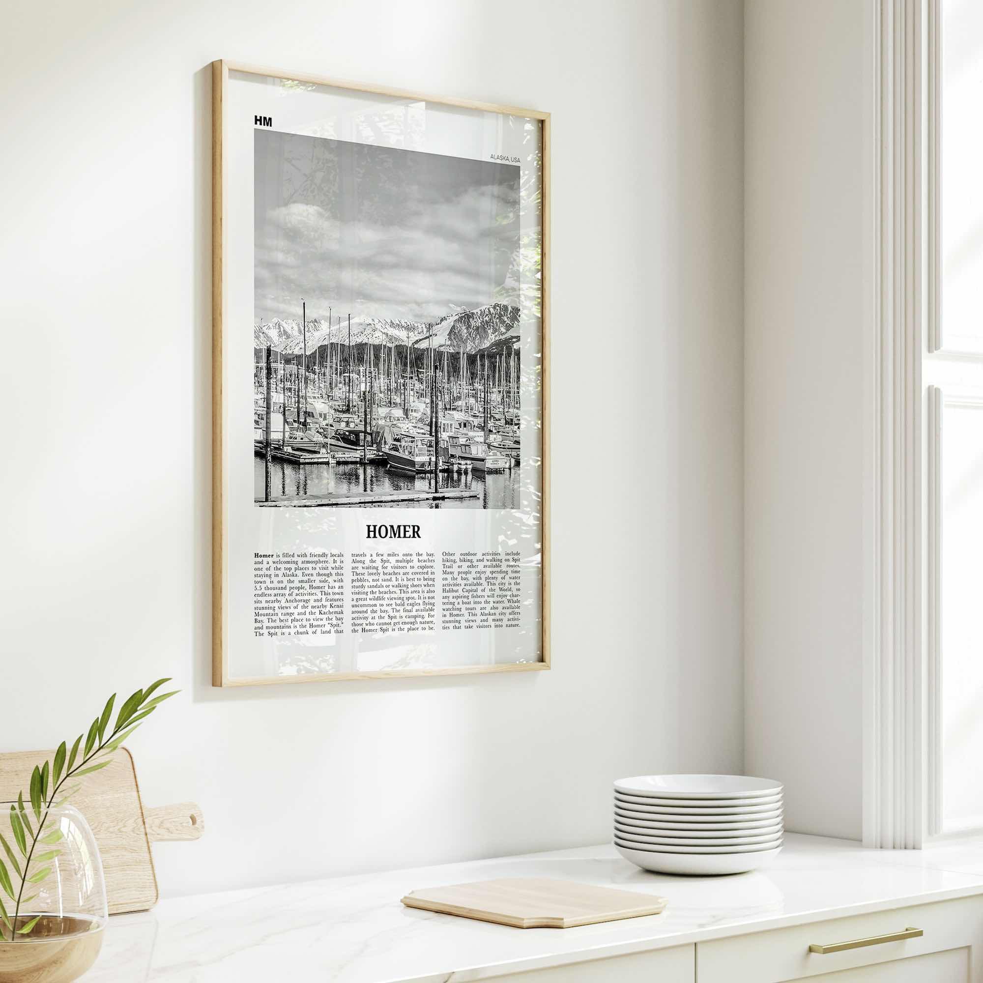 Homer Print Black and White, Homer Wall Art, Homer Poster, Homer Photo, Homer Wall Décor, Homer Map, Alaska, USA