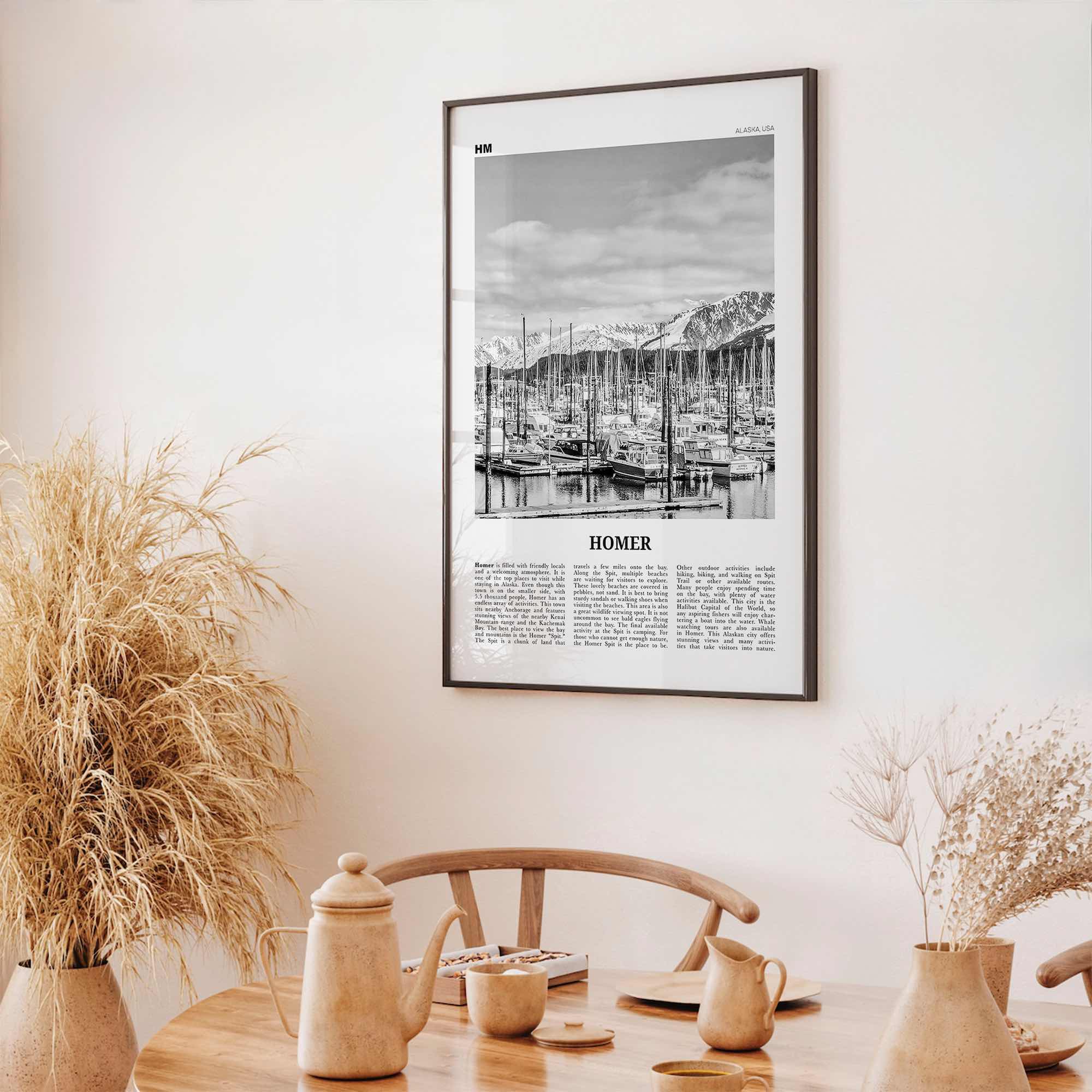 Homer Print Black and White, Homer Wall Art, Homer Poster, Homer Photo, Homer Wall Décor, Homer Map, Alaska, USA