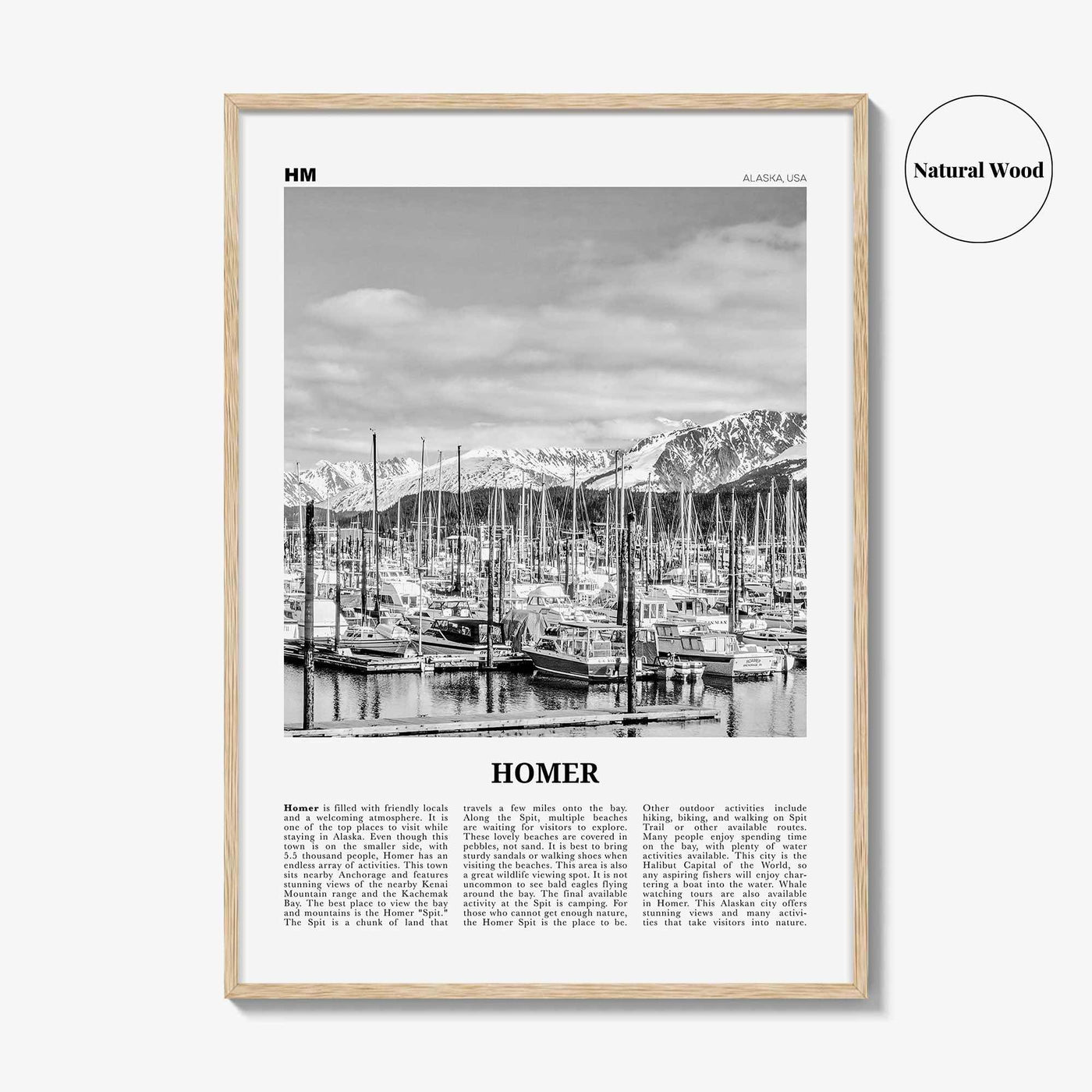 Homer Print Black and White, Homer Wall Art, Homer Poster, Homer Photo, Homer Wall Décor, Homer Map, Alaska, USA