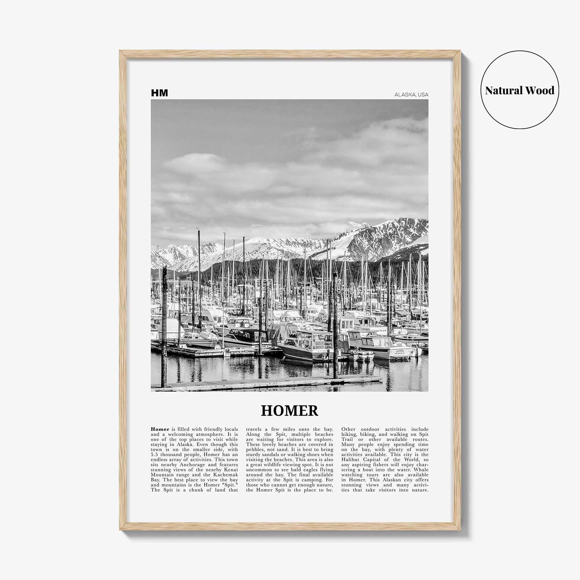 Homer Print Black and White, Homer Wall Art, Homer Poster, Homer Photo, Homer Wall Décor, Homer Map, Alaska, USA
