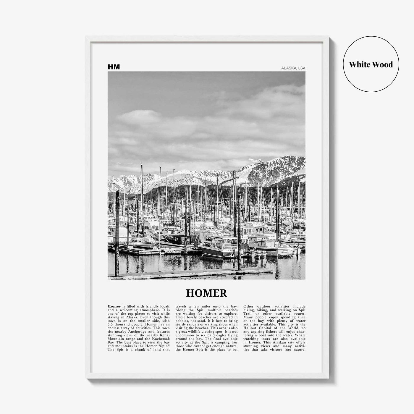 Homer Print Black and White, Homer Wall Art, Homer Poster, Homer Photo, Homer Wall Décor, Homer Map, Alaska, USA