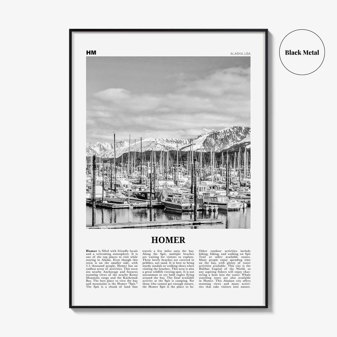 Homer Print Black and White, Homer Wall Art, Homer Poster, Homer Photo, Homer Wall Décor, Homer Map, Alaska, USA