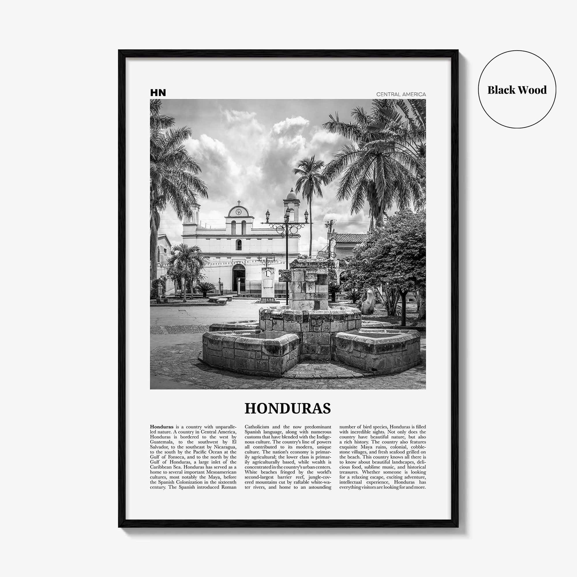Honduras Print Black and White No 2, Honduras Wall Art, Honduras Poster, Honduras Photo, Honduras Wall Decor, Tegucigalpa, Central America