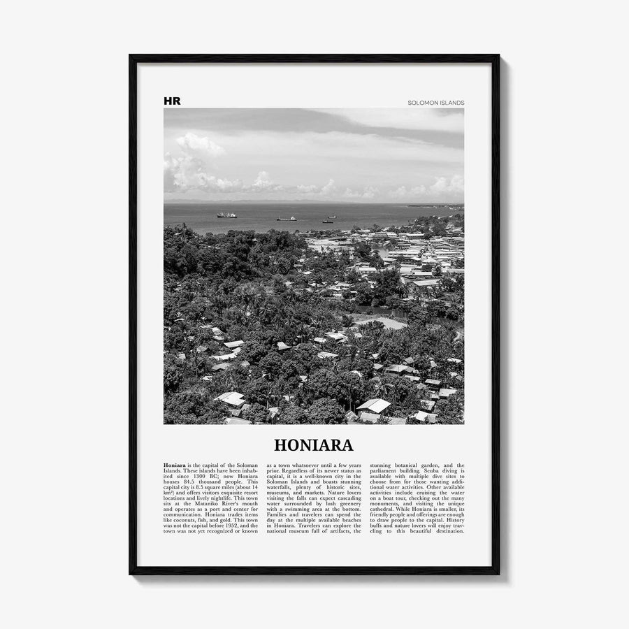 Honiara Print Black and White, Honiara Wall Art, Honiara Poster, Honiara Photo, Honiara Wall Décor, Honiara Map, Solomon Islands