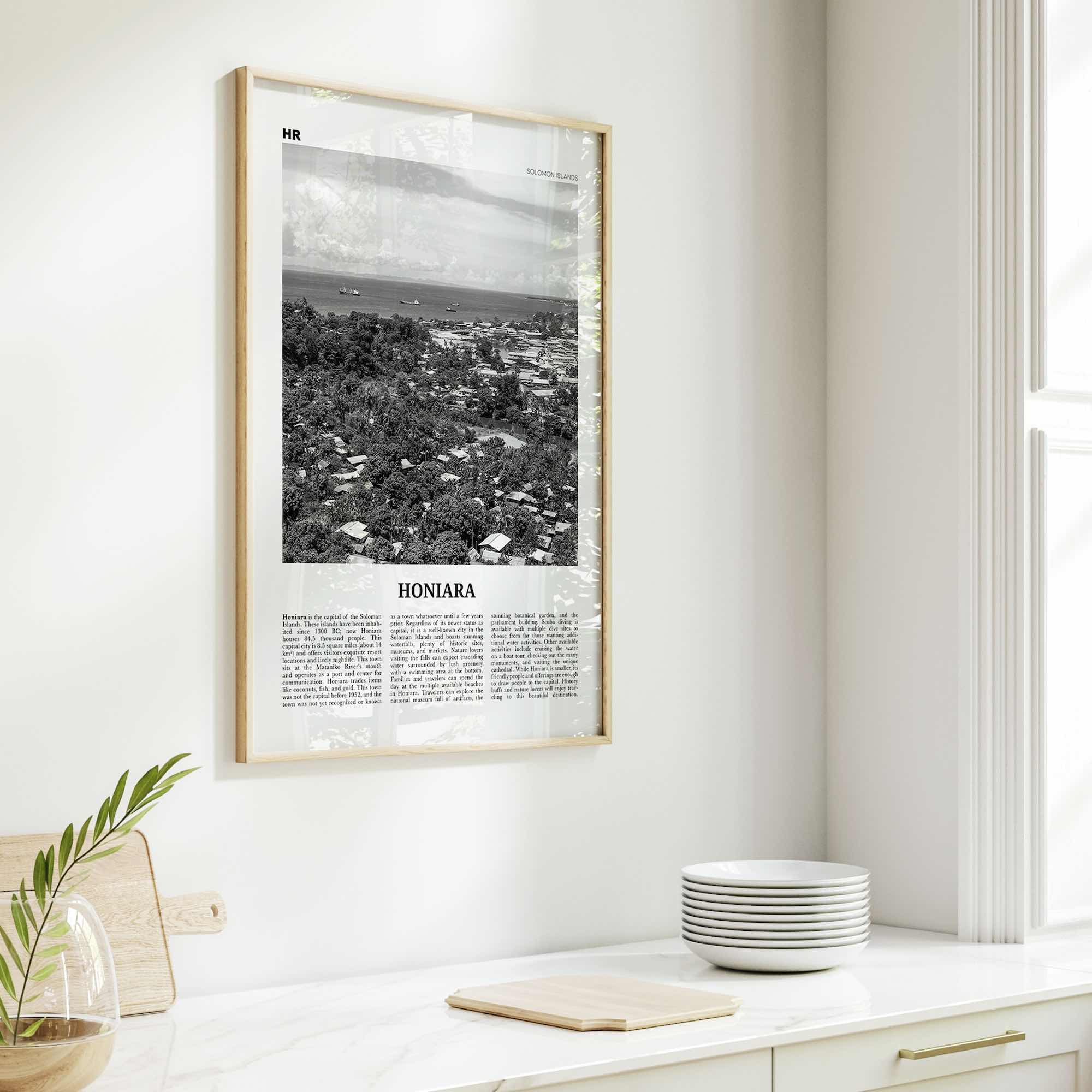 Honiara Print Black and White, Honiara Wall Art, Honiara Poster, Honiara Photo, Honiara Wall Décor, Honiara Map, Solomon Islands