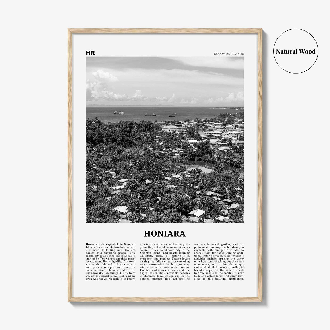 Honiara Print Black and White, Honiara Wall Art, Honiara Poster, Honiara Photo, Honiara Wall Décor, Honiara Map, Solomon Islands