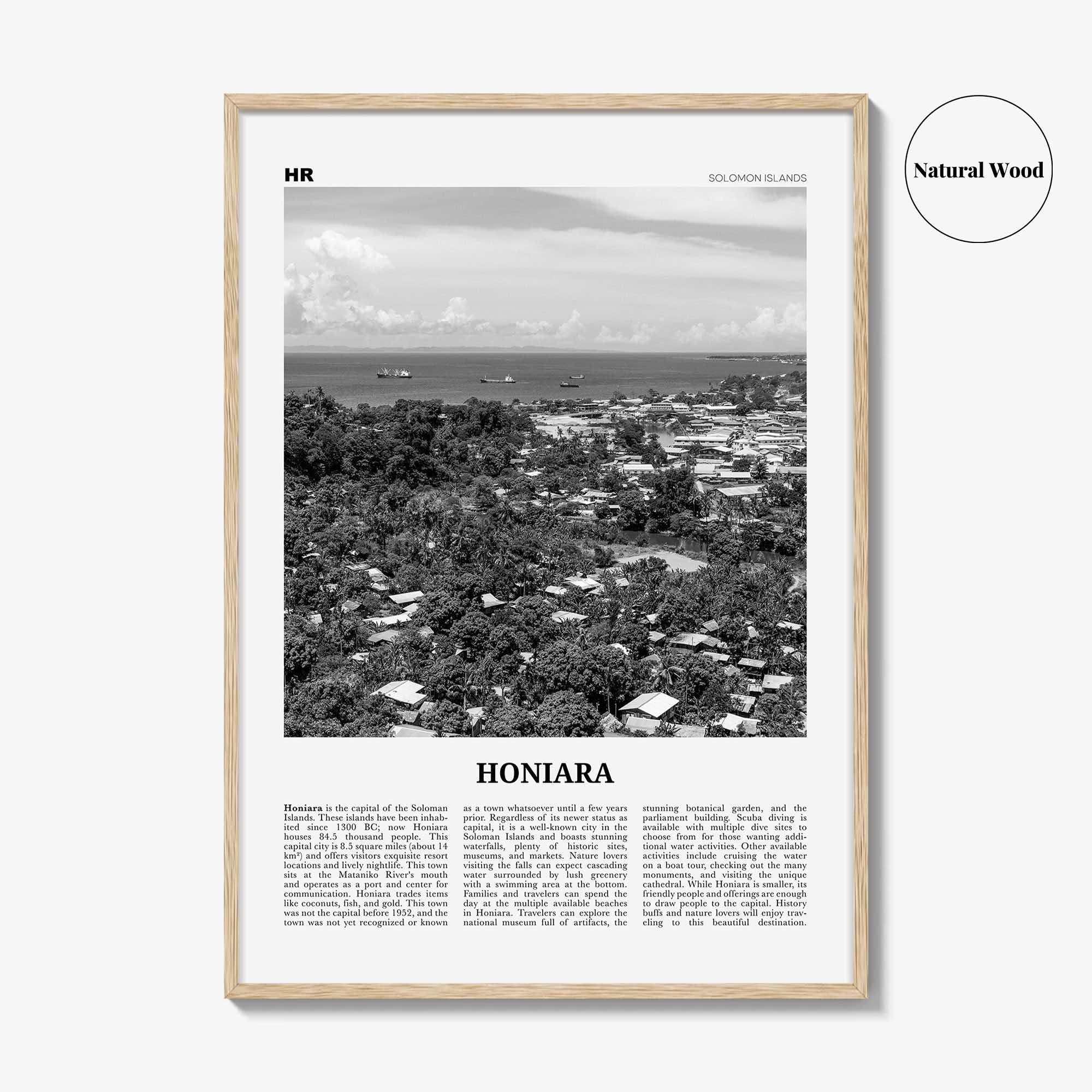 Honiara Print Black and White, Honiara Wall Art, Honiara Poster, Honiara Photo, Honiara Wall Décor, Honiara Map, Solomon Islands