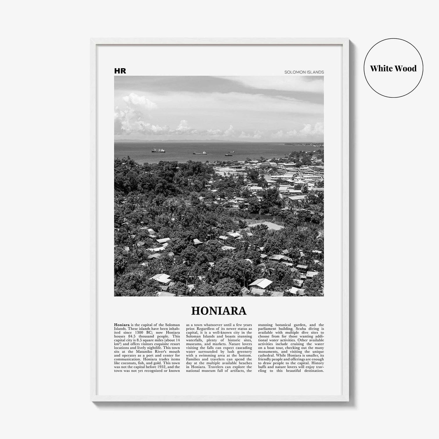 Honiara Print Black and White, Honiara Wall Art, Honiara Poster, Honiara Photo, Honiara Wall Décor, Honiara Map, Solomon Islands
