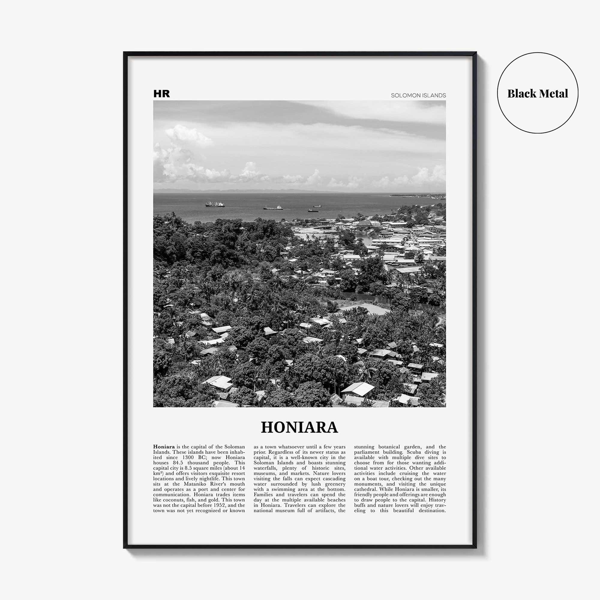 Honiara Print Black and White, Honiara Wall Art, Honiara Poster, Honiara Photo, Honiara Wall Décor, Honiara Map, Solomon Islands