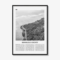 Honolulu County Print Black and White, Honolulu County Wall Art, Honolulu County Poster, Honolulu Photo, Honolulu Wall Décor, Honolulu Map