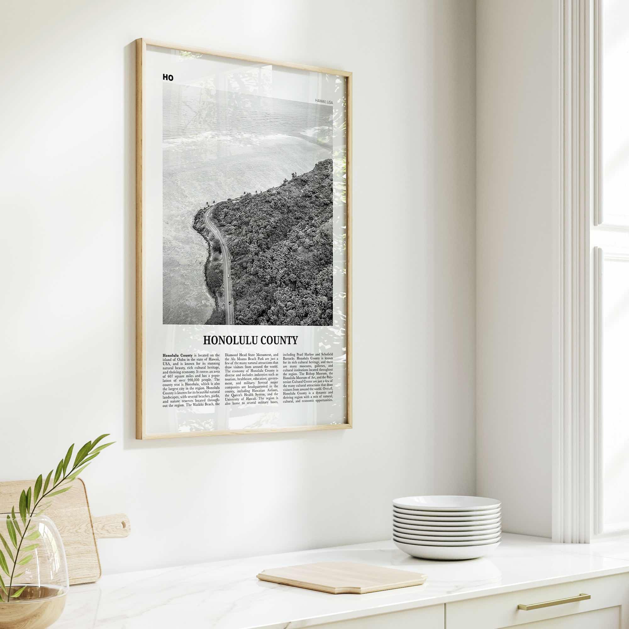 Honolulu County Print Black and White, Honolulu County Wall Art, Honolulu County Poster, Honolulu Photo, Honolulu Wall Décor, Honolulu Map