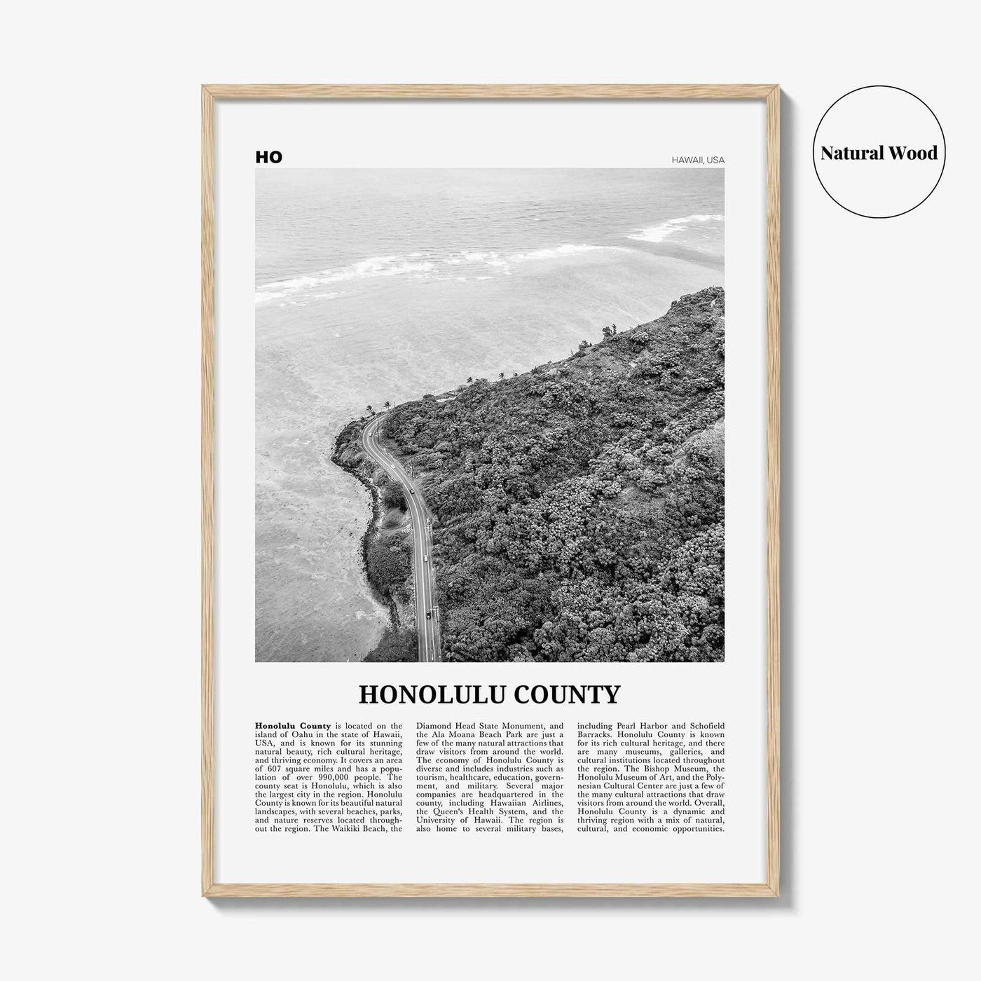 Honolulu County Print Black and White, Honolulu County Wall Art, Honolulu County Poster, Honolulu Photo, Honolulu Wall Décor, Honolulu Map