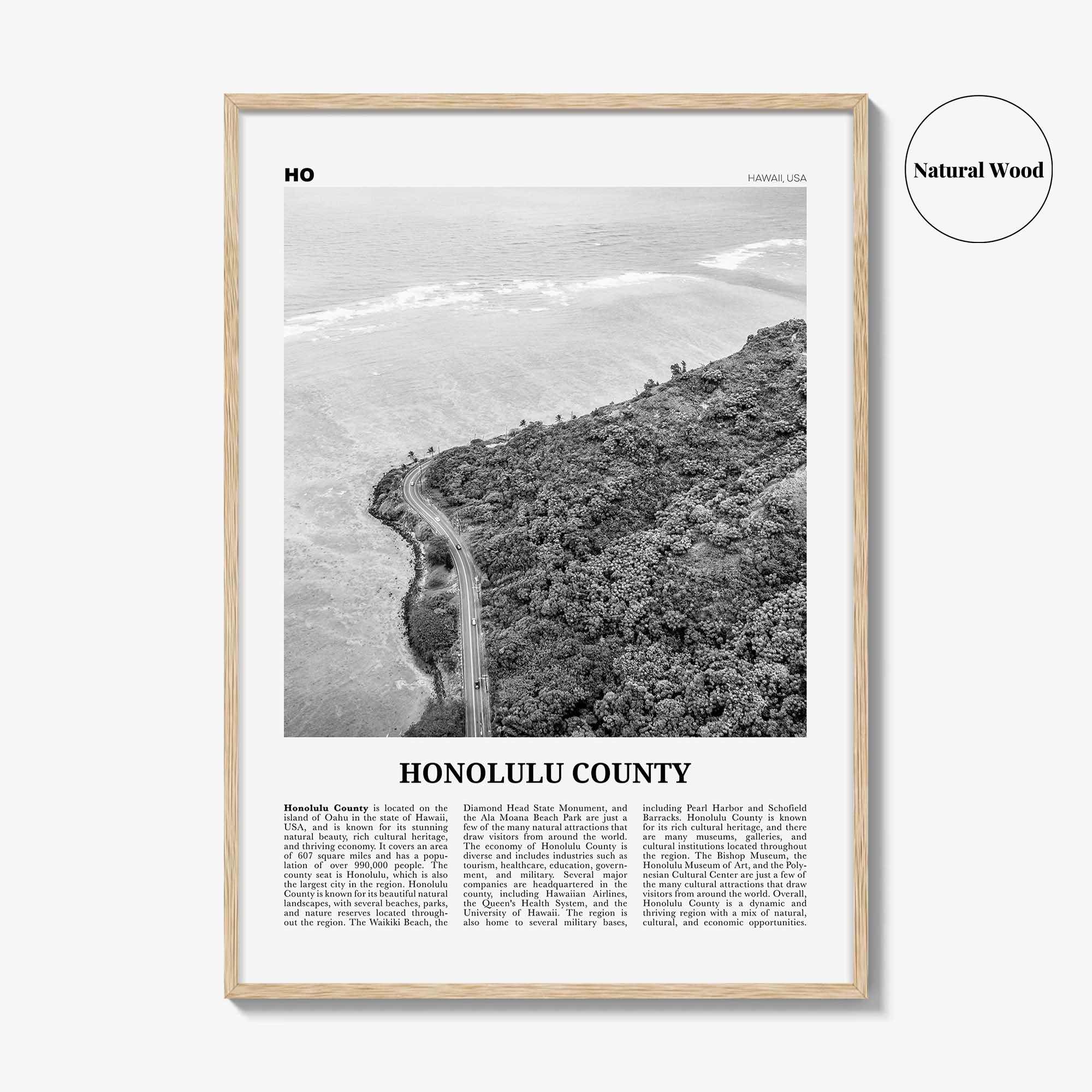 Honolulu County Print Black and White, Honolulu County Wall Art, Honolulu County Poster, Honolulu Photo, Honolulu Wall Décor, Honolulu Map