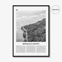 Honolulu County Print Black and White, Honolulu County Wall Art, Honolulu County Poster, Honolulu Photo, Honolulu Wall Décor, Honolulu Map