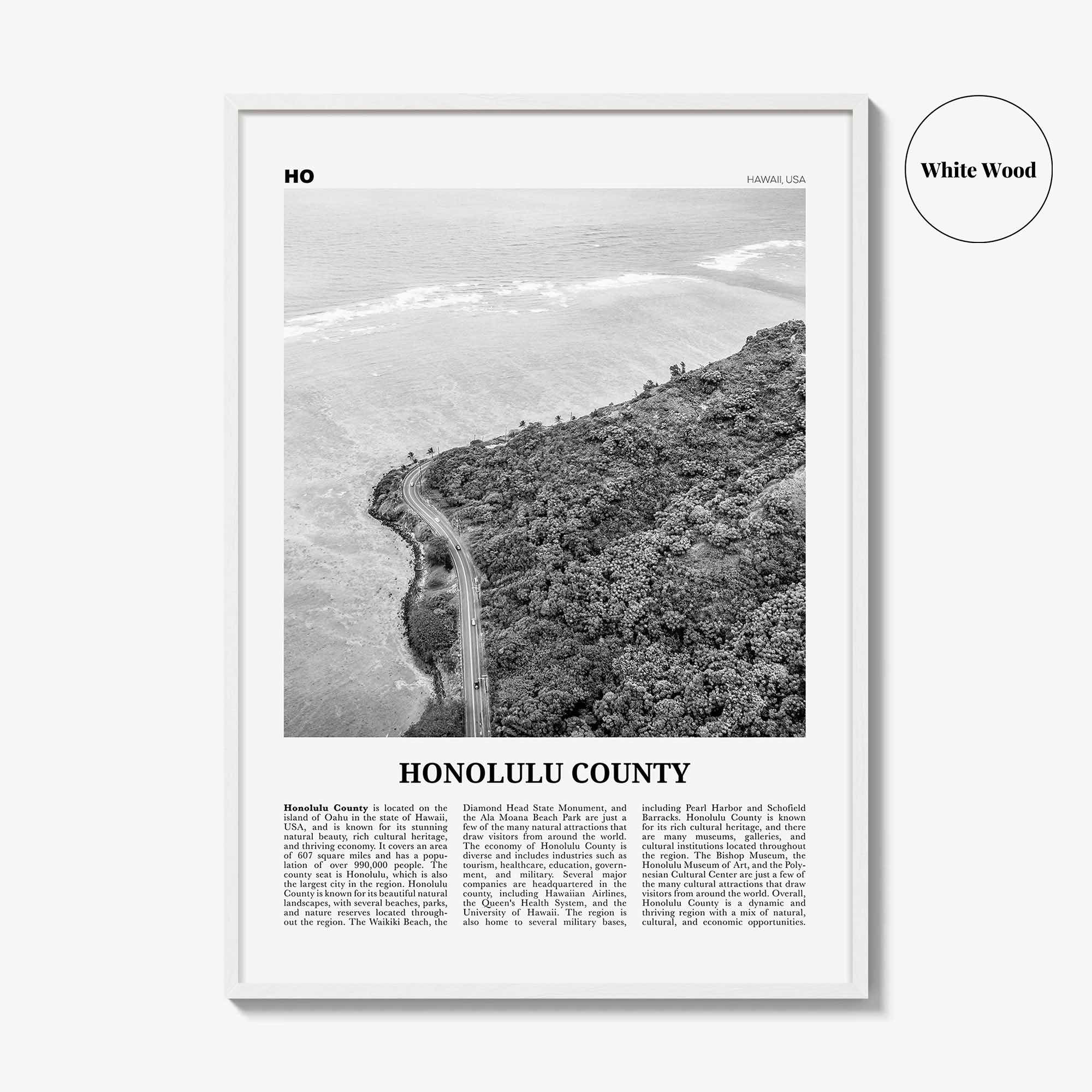 Honolulu County Print Black and White, Honolulu County Wall Art, Honolulu County Poster, Honolulu Photo, Honolulu Wall Décor, Honolulu Map