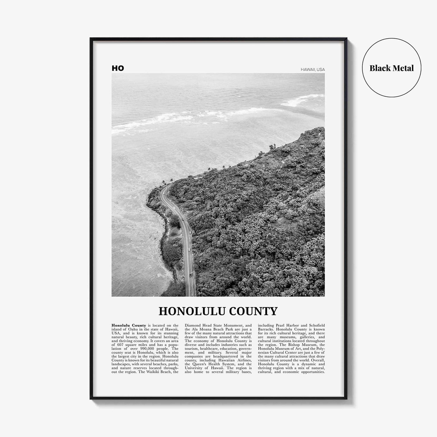 Honolulu County Print Black and White, Honolulu County Wall Art, Honolulu County Poster, Honolulu Photo, Honolulu Wall Décor, Honolulu Map