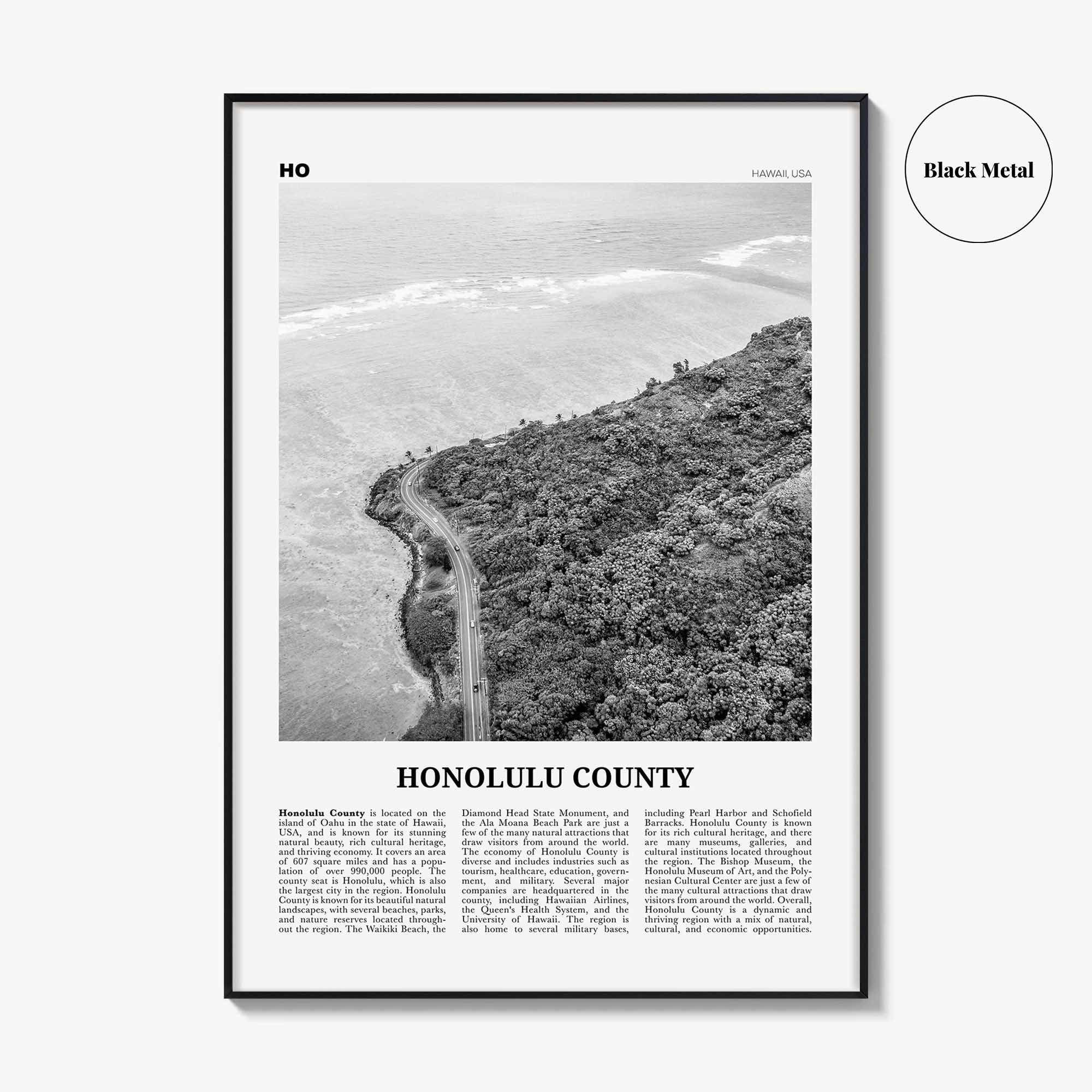 Honolulu County Print Black and White, Honolulu County Wall Art, Honolulu County Poster, Honolulu Photo, Honolulu Wall Décor, Honolulu Map