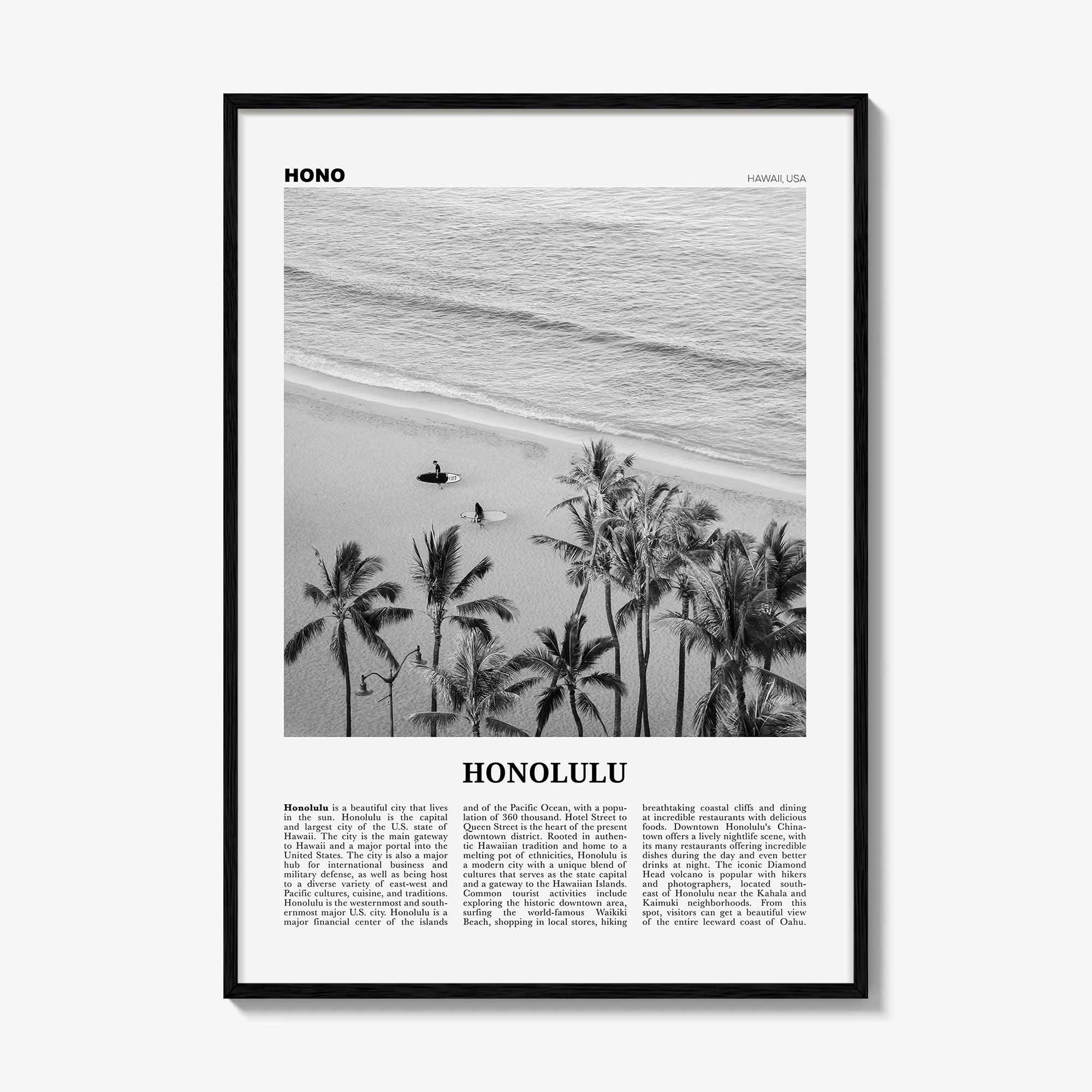 Honolulu Print Black and White No 1, Honolulu Wall Art, Honolulu Poster, Honolulu Photo, Honolulu Wall Decor, Hawaii, O'ahu, Oahu