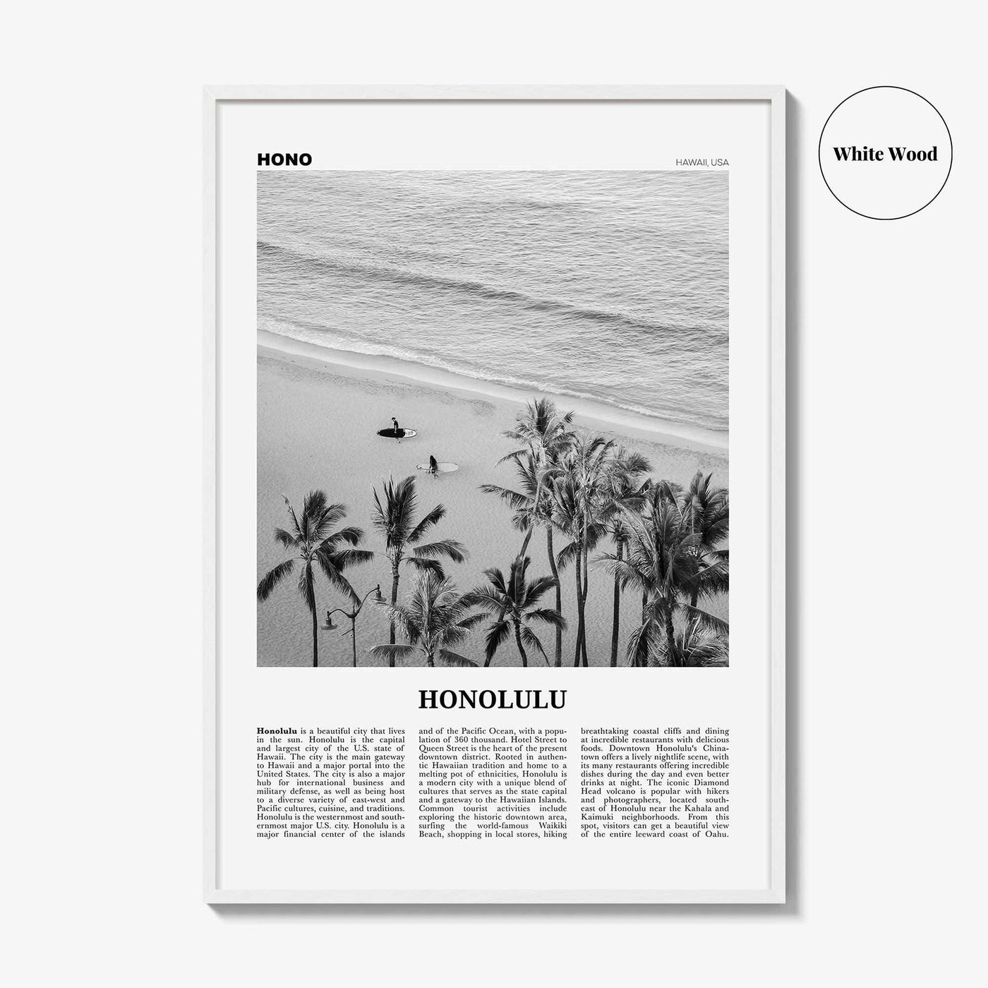 Honolulu Print Black and White No 1, Honolulu Wall Art, Honolulu Poster, Honolulu Photo, Honolulu Wall Decor, Hawaii, O'ahu, Oahu